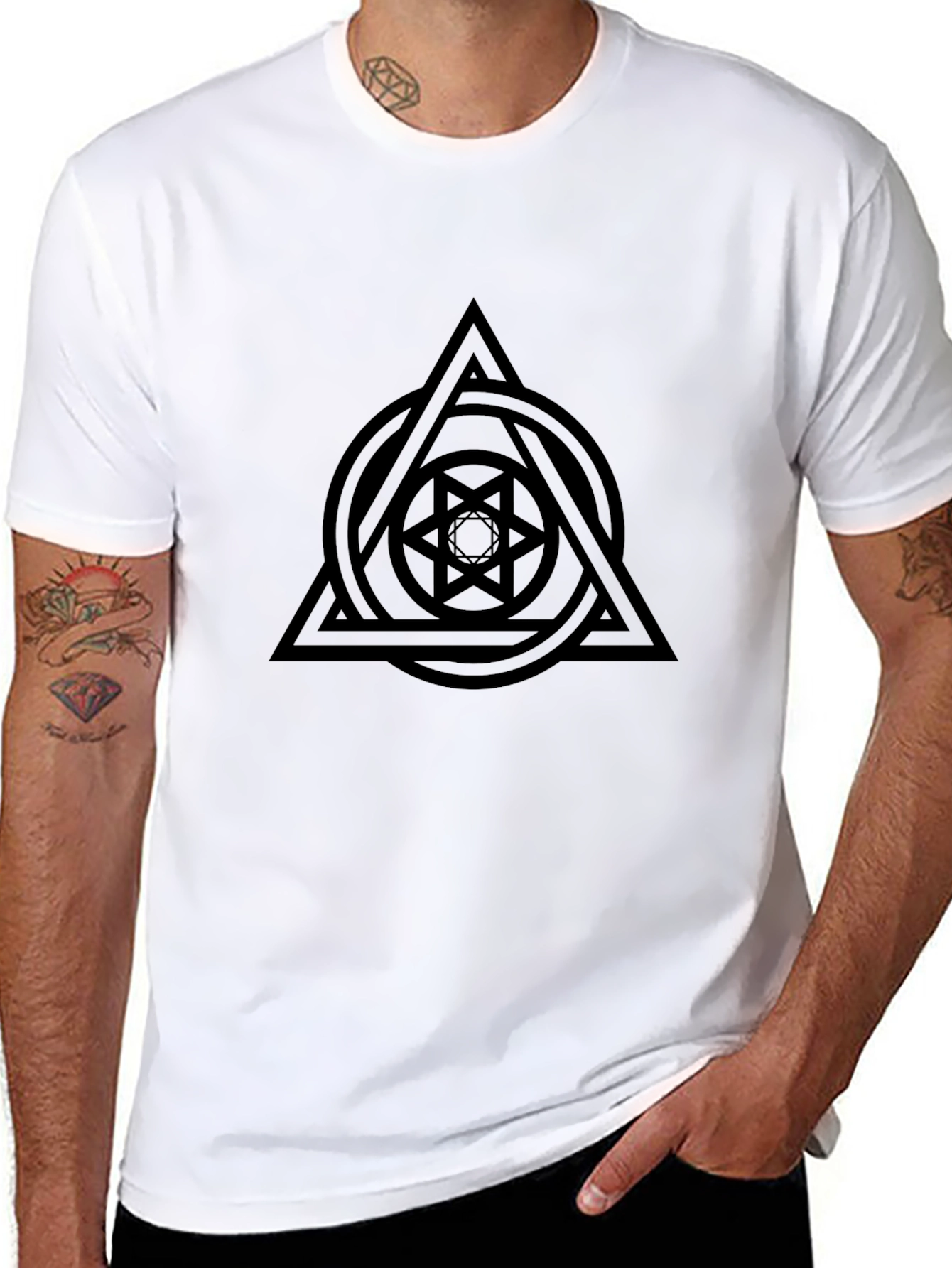 Geometric Circle Triangle Graphic Black T-Shirt