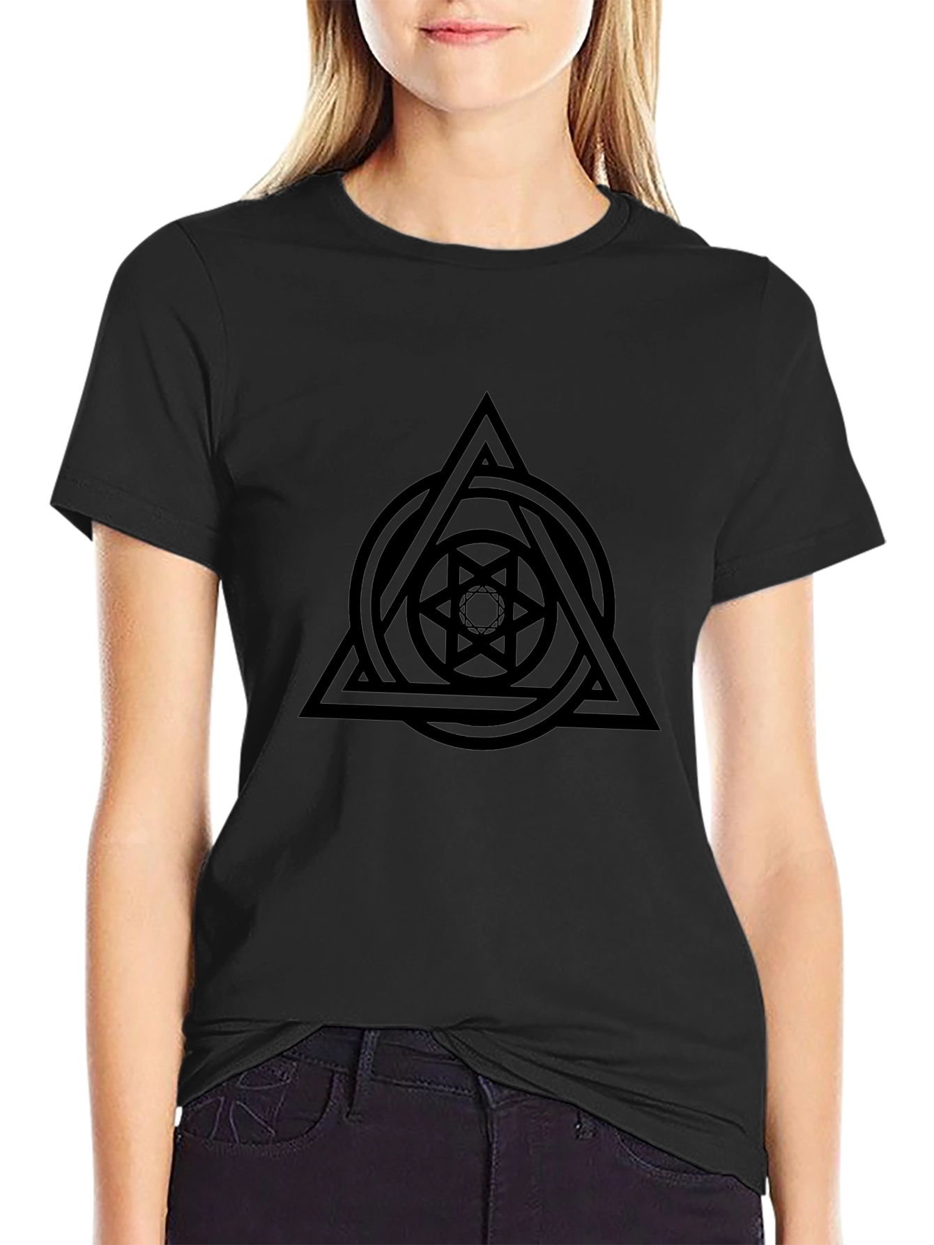Geometric Circle Triangle Graphic Black T-Shirt