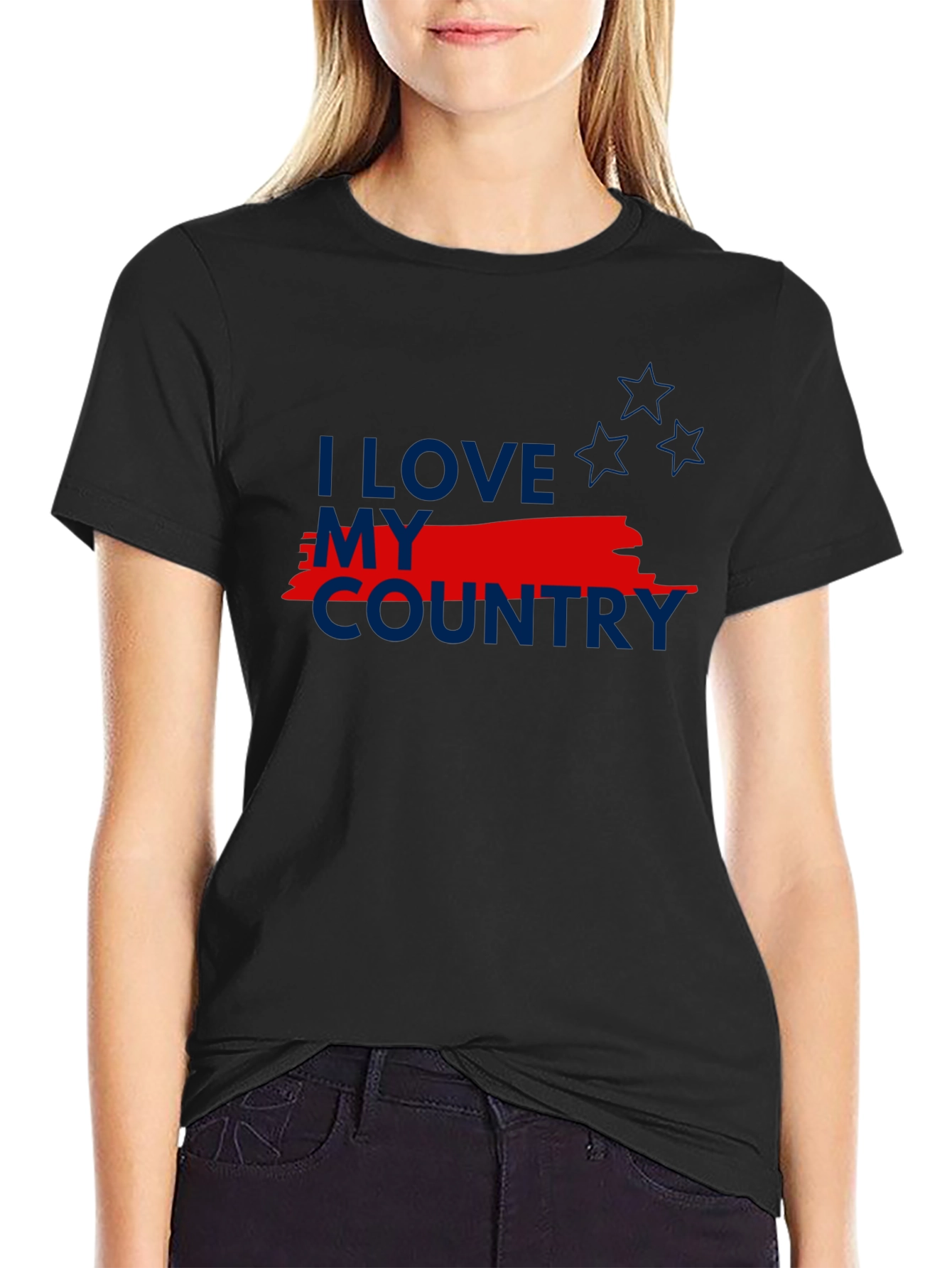 I Love My Country Patriotic Graphic Tee - Black