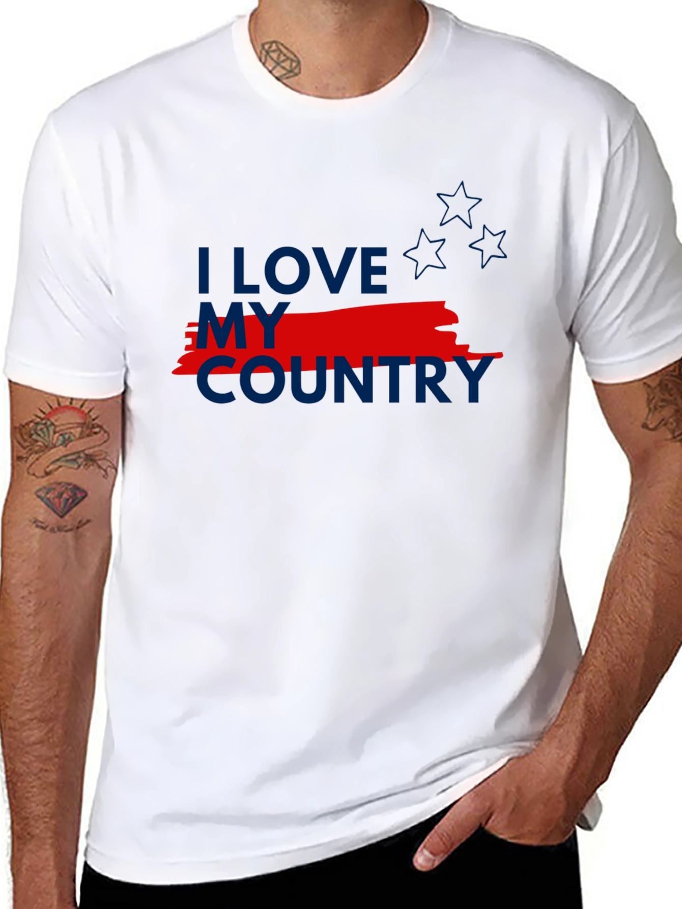 I Love My Country Patriotic Graphic Tee - Black