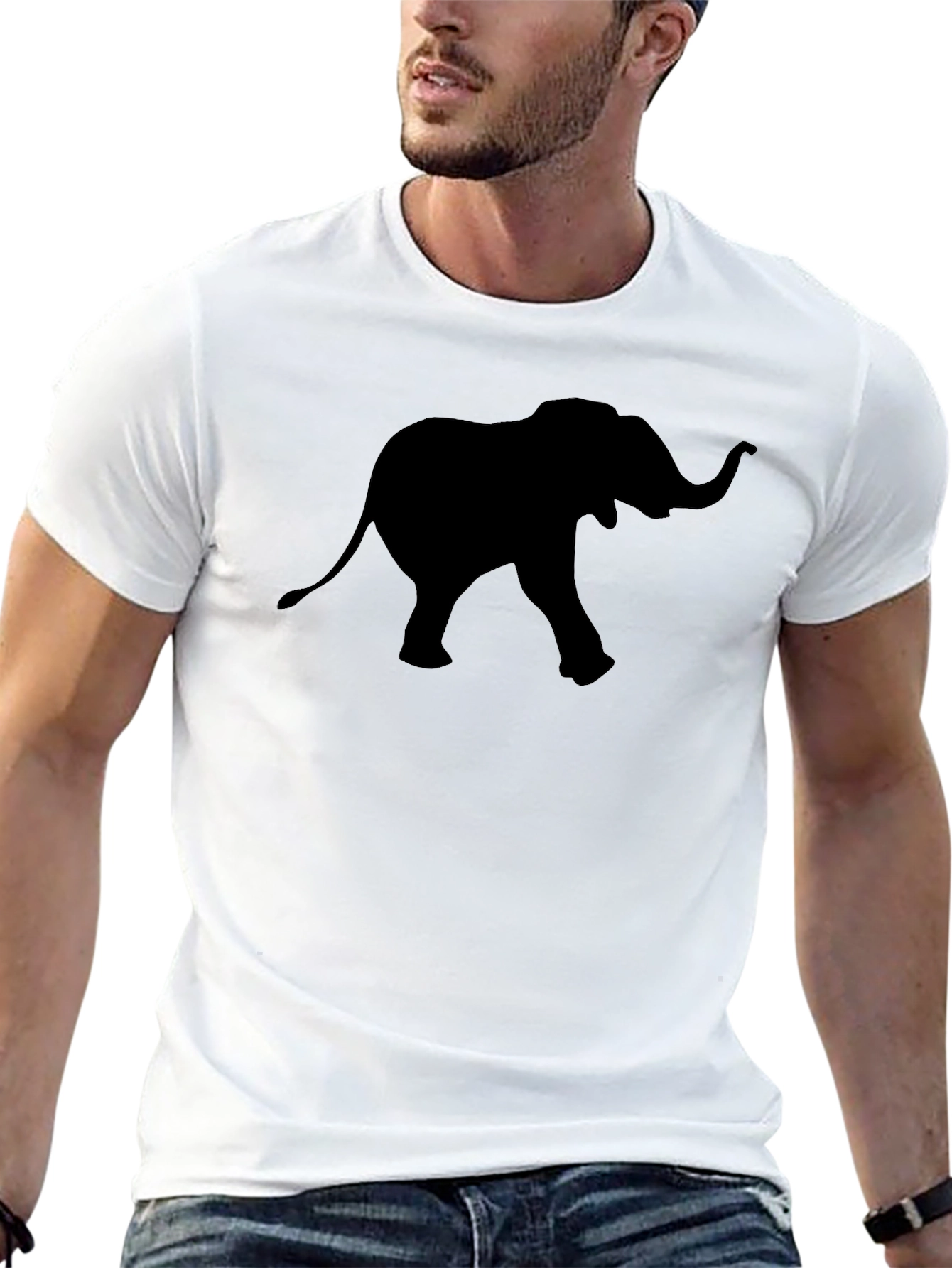Mens Black T-Shirt with Elephant Graphic Tee