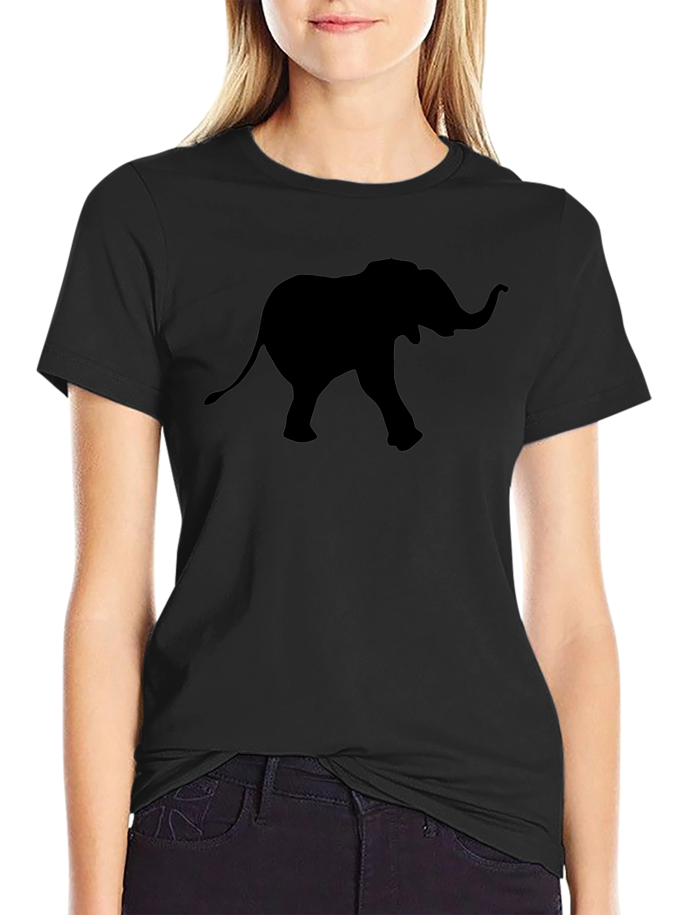 Mens Black T-Shirt with Elephant Graphic Tee
