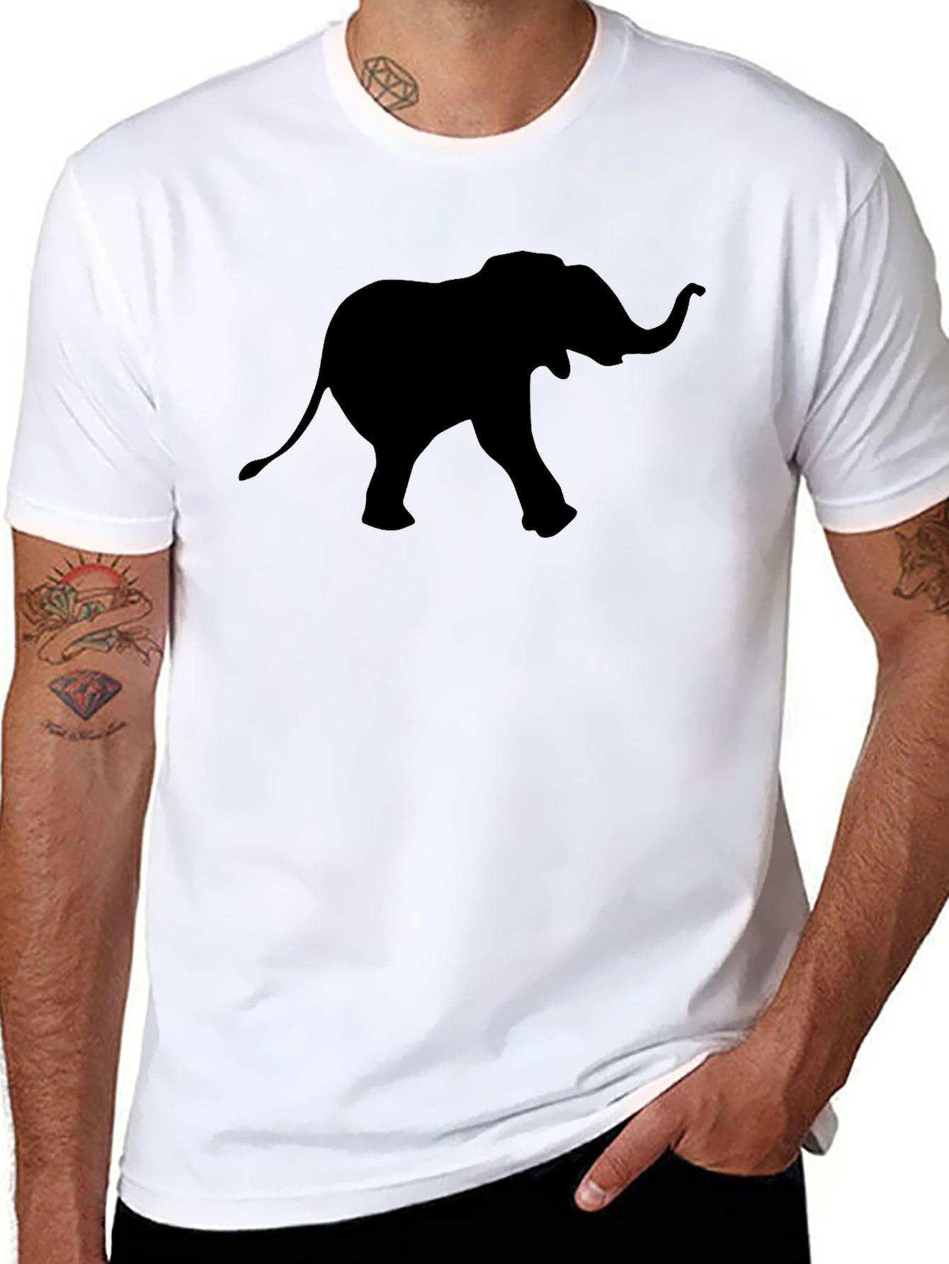 Mens Black T-Shirt with Elephant Graphic Tee