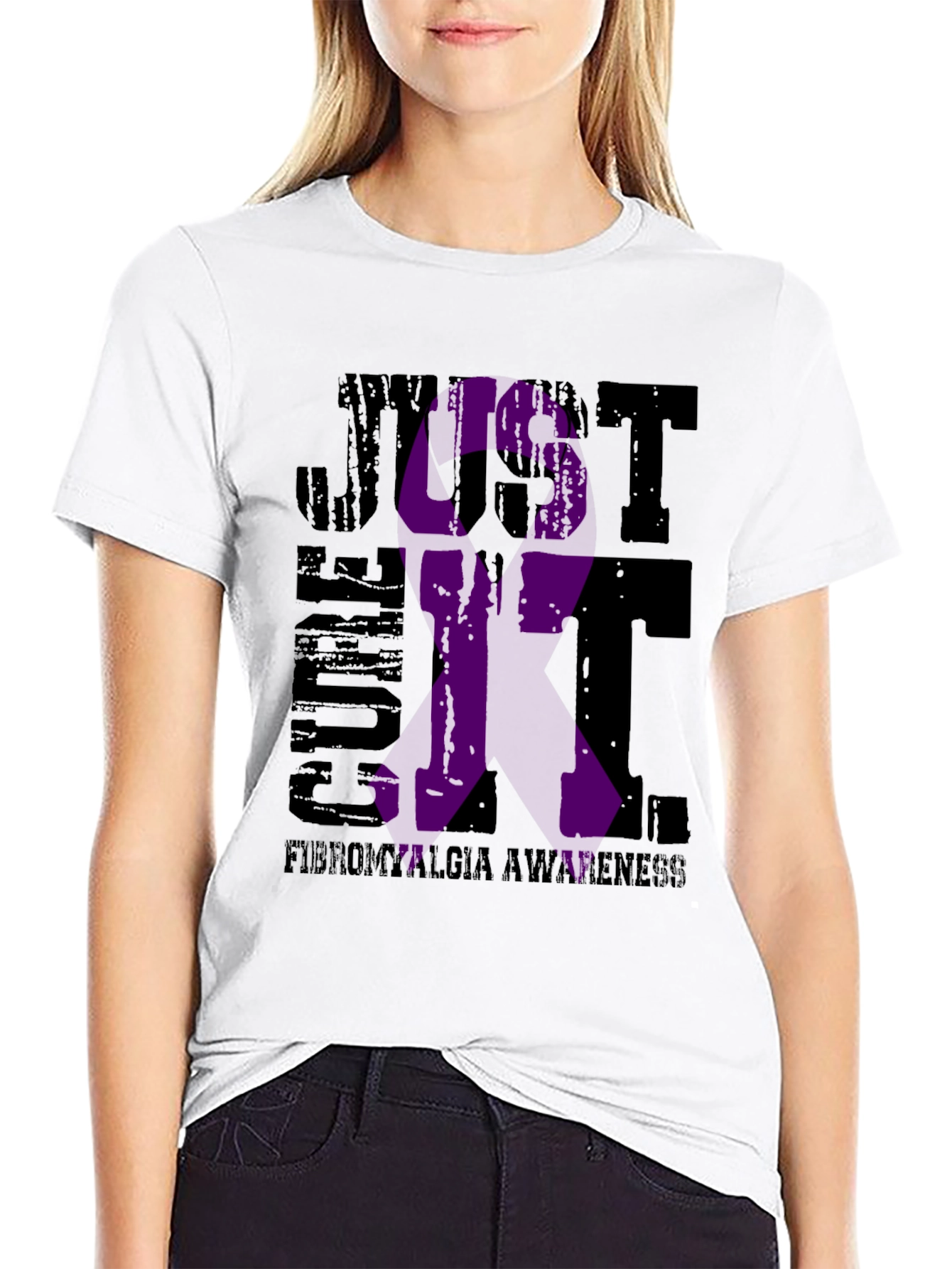 Fibromyalgia Awareness T-Shirt - Just Cure It Ribbon