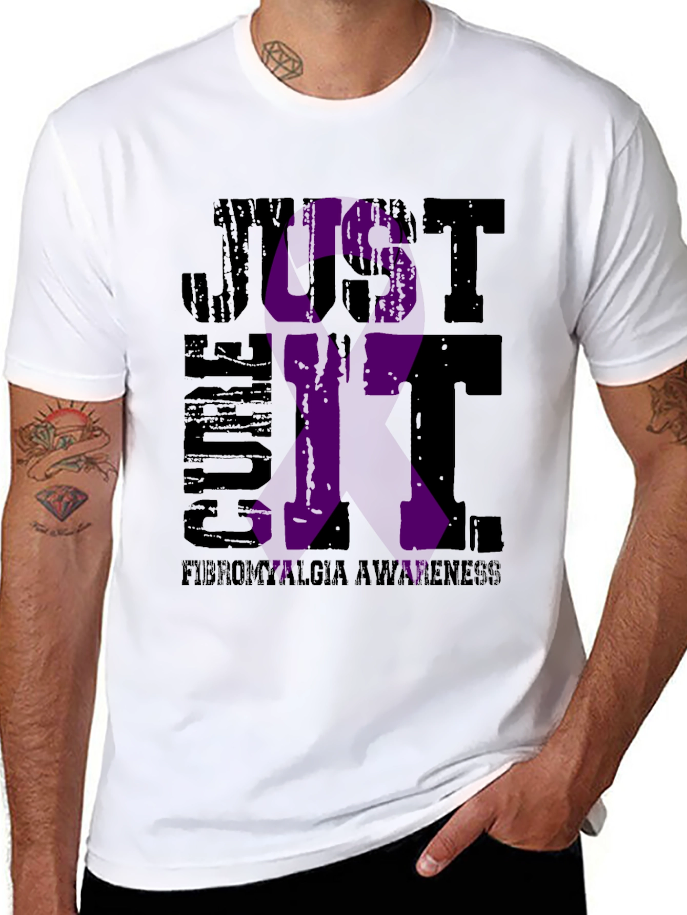 Fibromyalgia Awareness T-Shirt - Just Cure It Ribbon