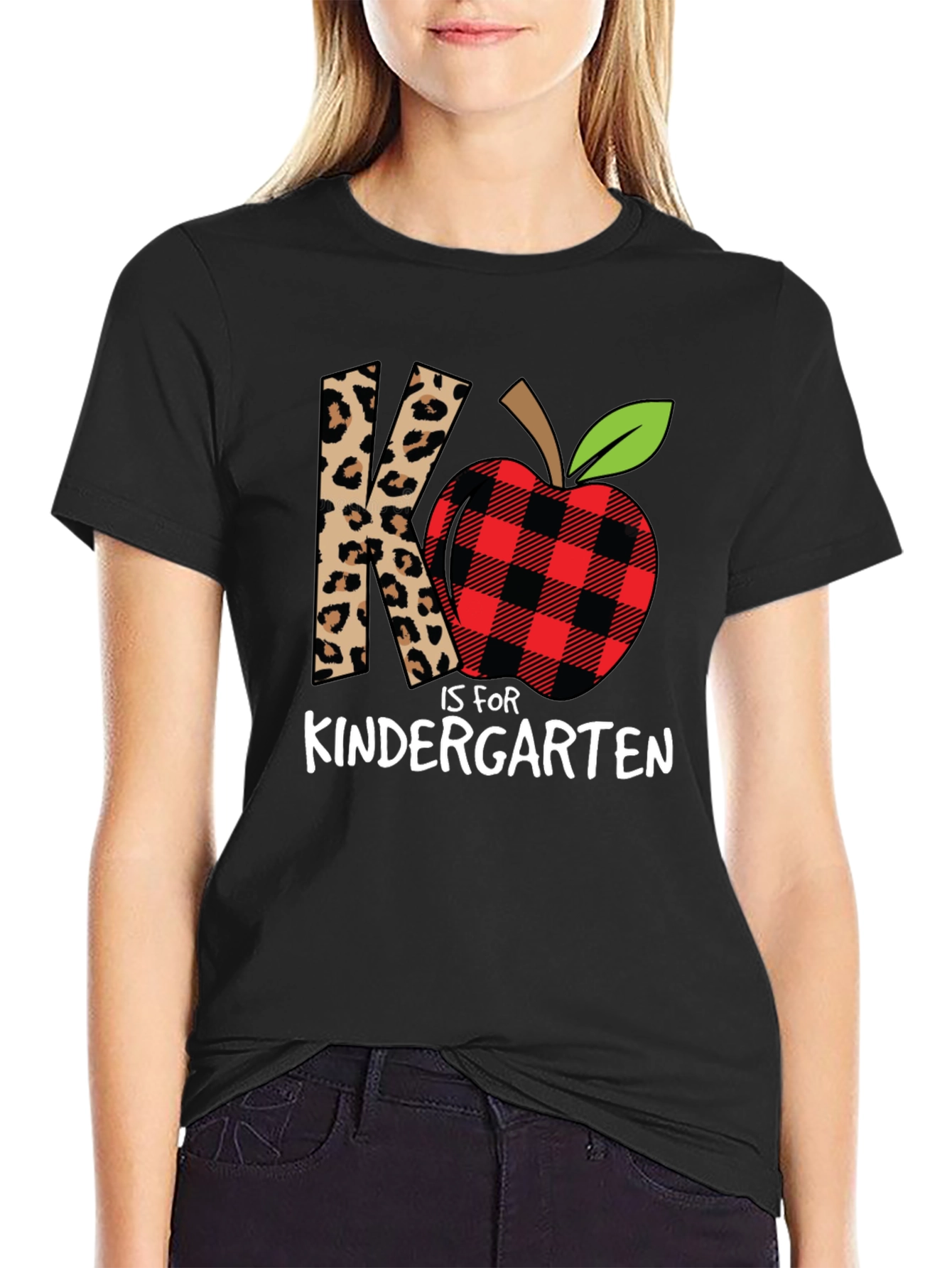 Kindergarten Teacher Leopard Apple T-Shirt