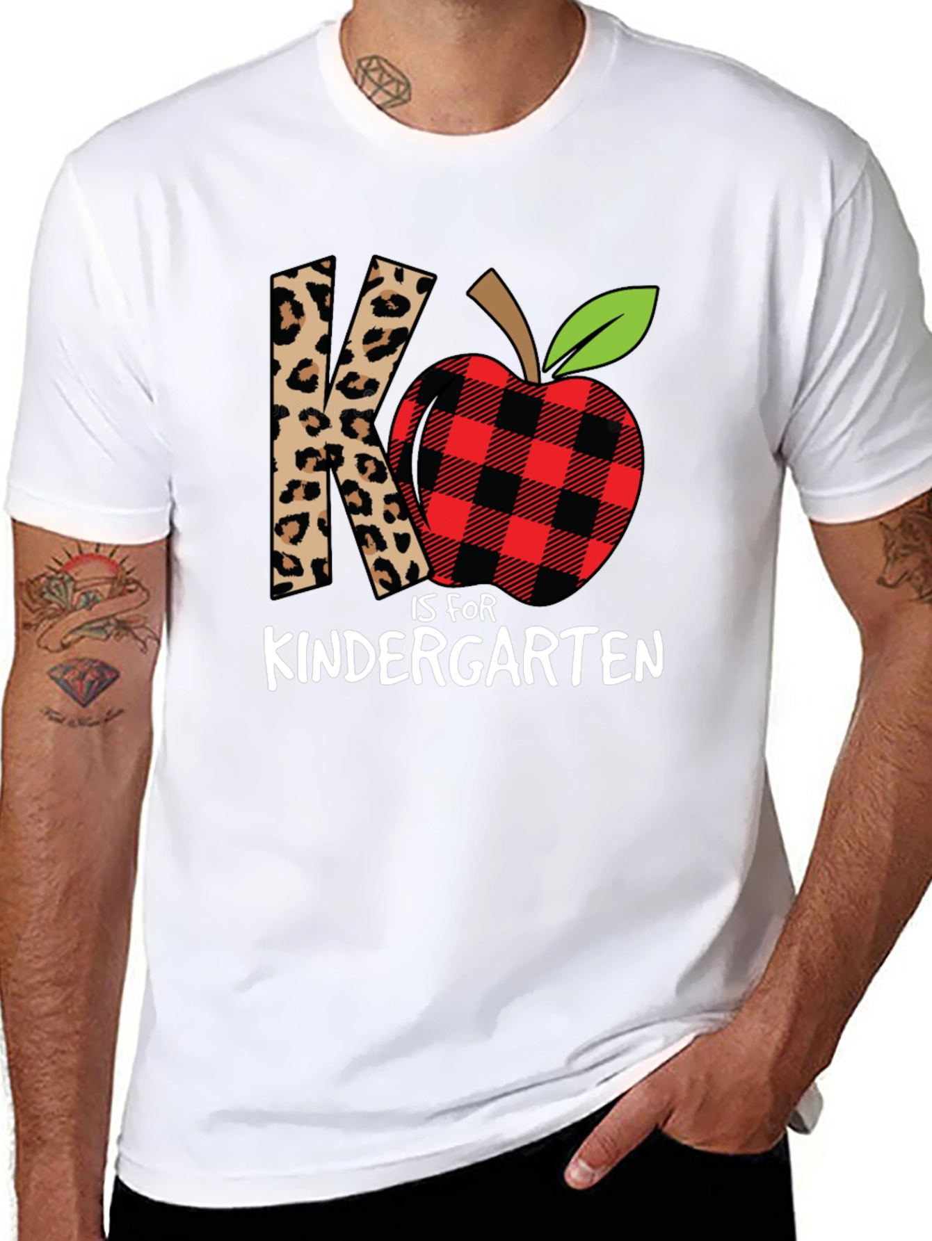 Kindergarten Teacher Leopard Apple T-Shirt