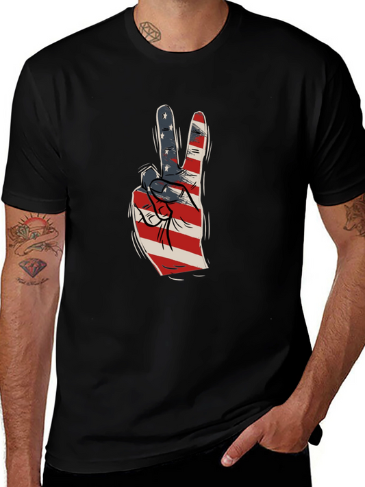 Patriotic Peace Sign Graphic T-Shirt - USA Hand Gesture Tee