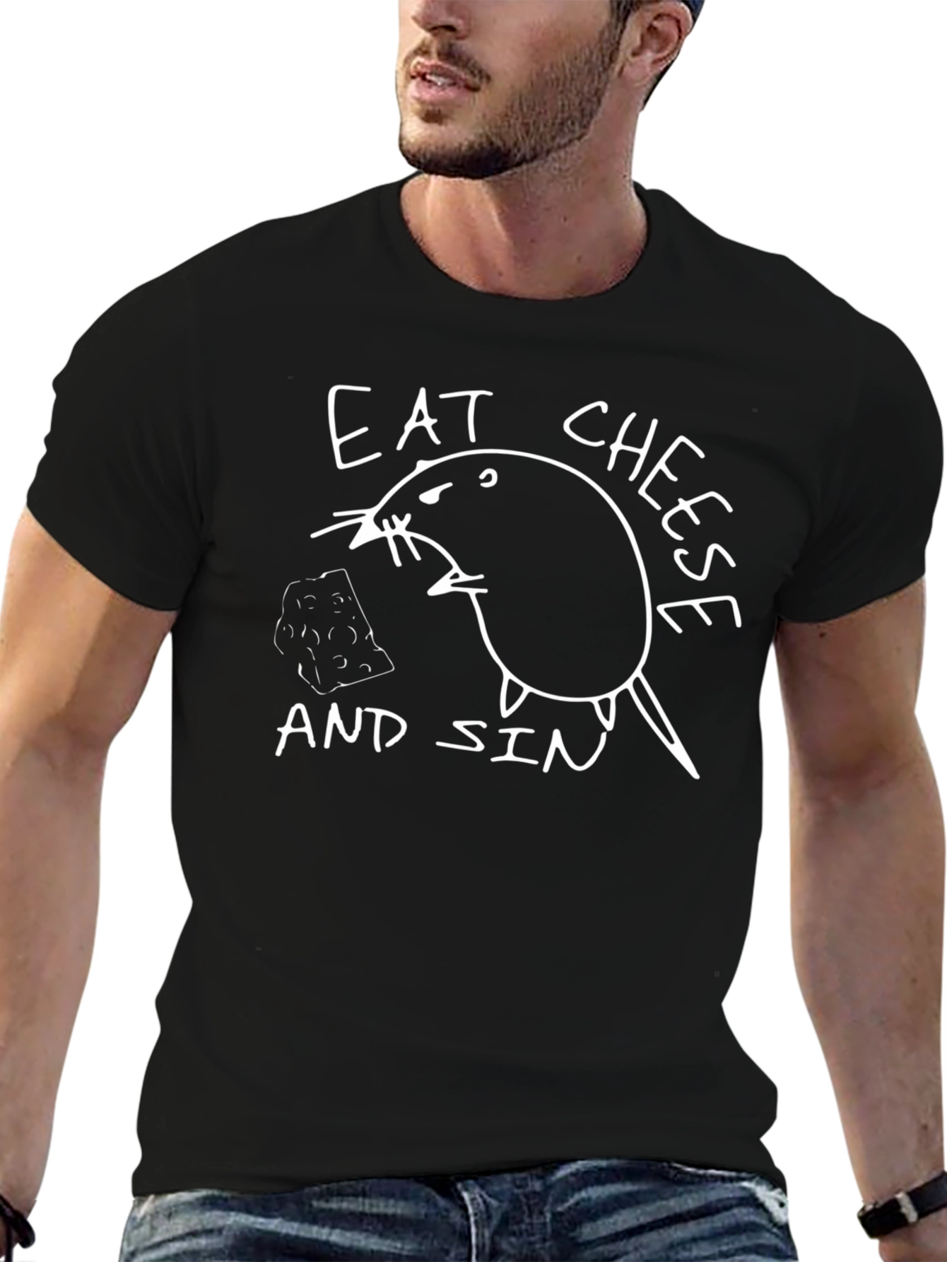 Eat Cheese and Sin Graphic Tee - Black
