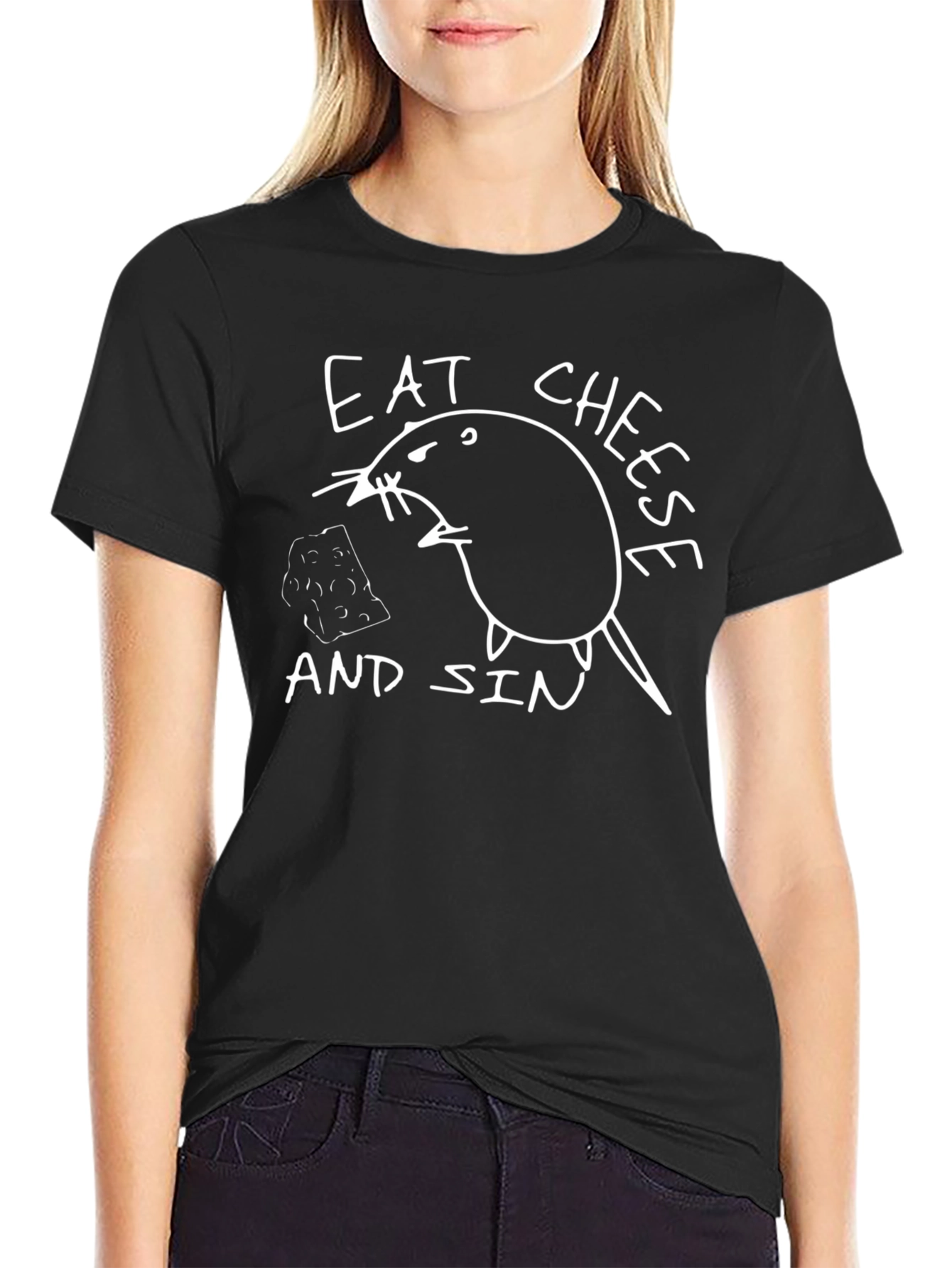 Eat Cheese and Sin Graphic Tee - Black