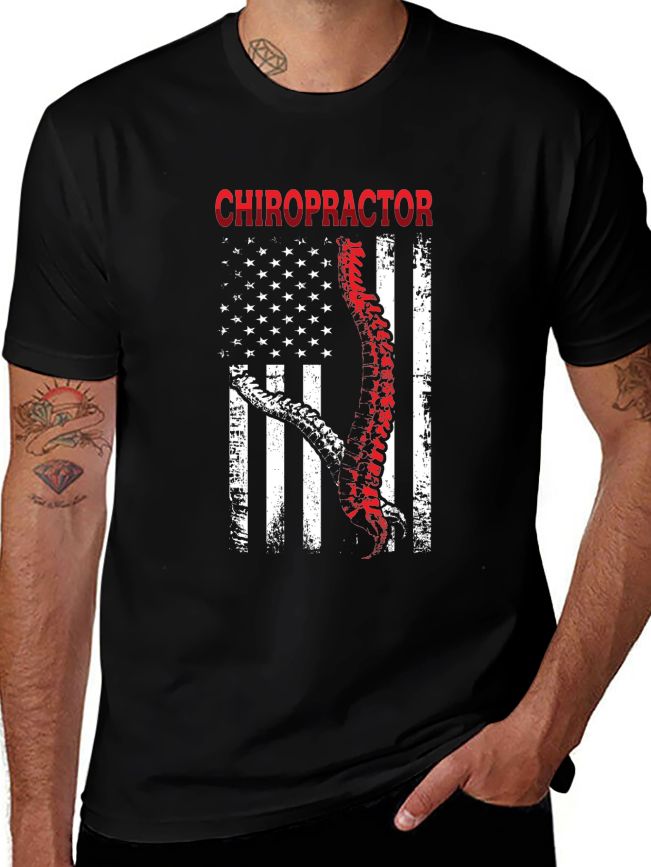 Chiropractor American Flag Graphic T-Shirt