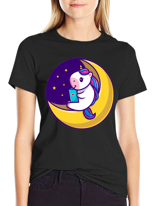 Unicorn Moon Graphic Tee - Black Cotton Blend