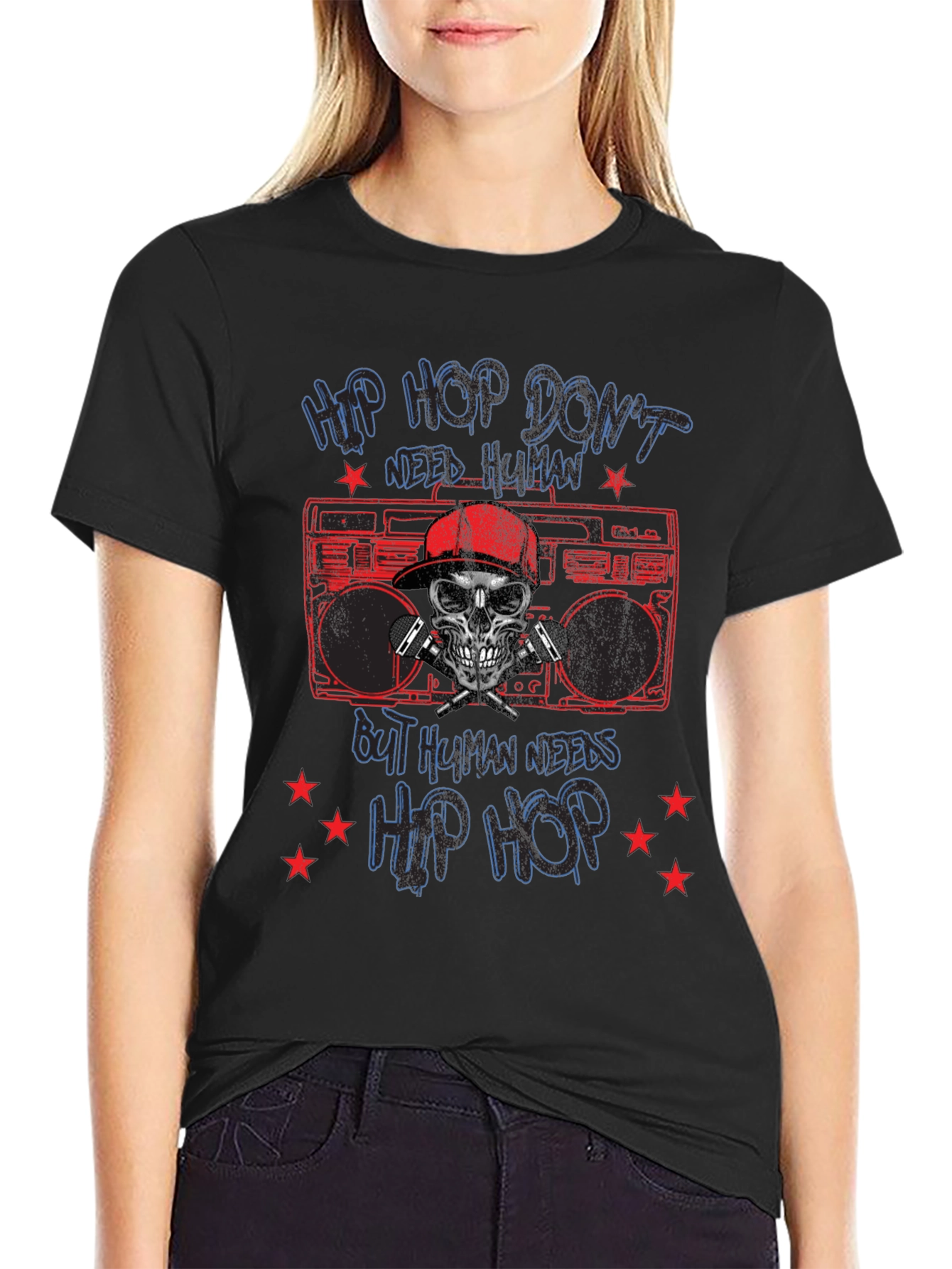 Hip Hop Skull Graphic Tee - Black