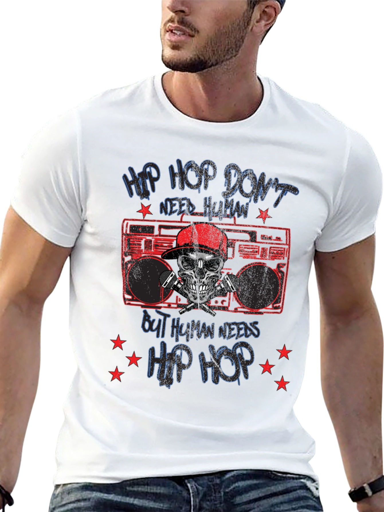 Hip Hop Skull Graphic Tee - Black