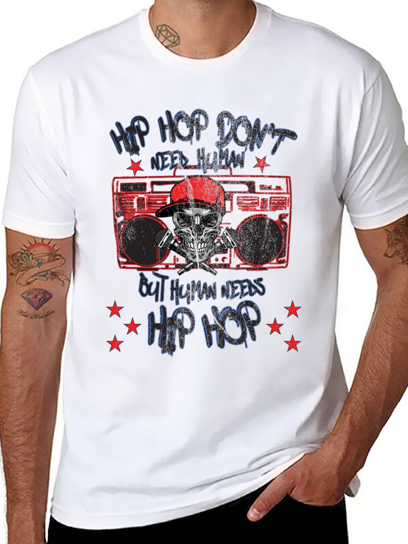 Hip Hop Skull Graphic Tee - Black