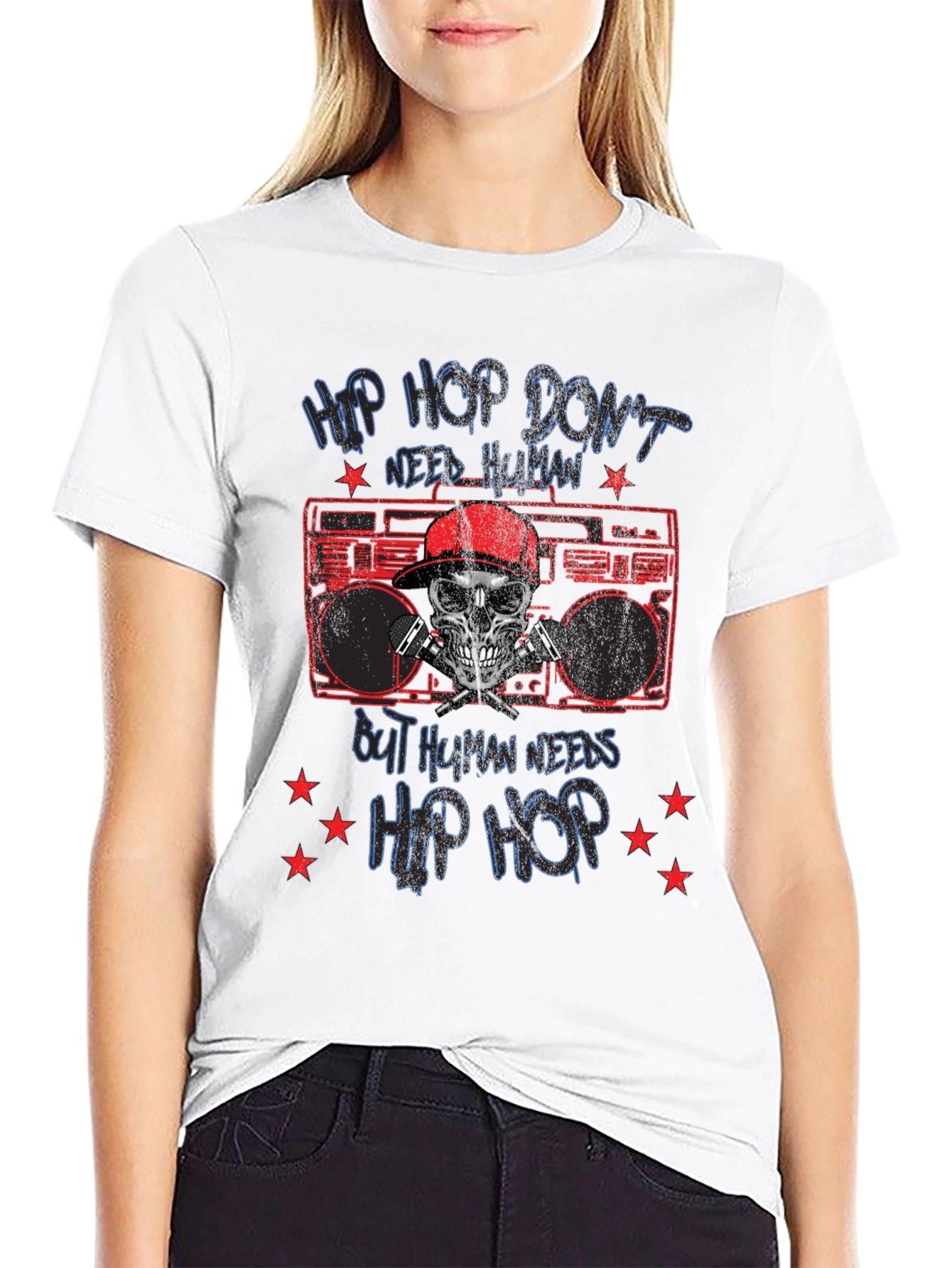 Hip Hop Skull Graphic Tee - Black