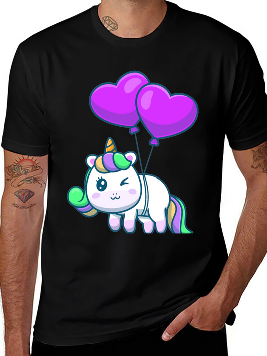 Unicorn Heart Balloons Graphic Tee - Black