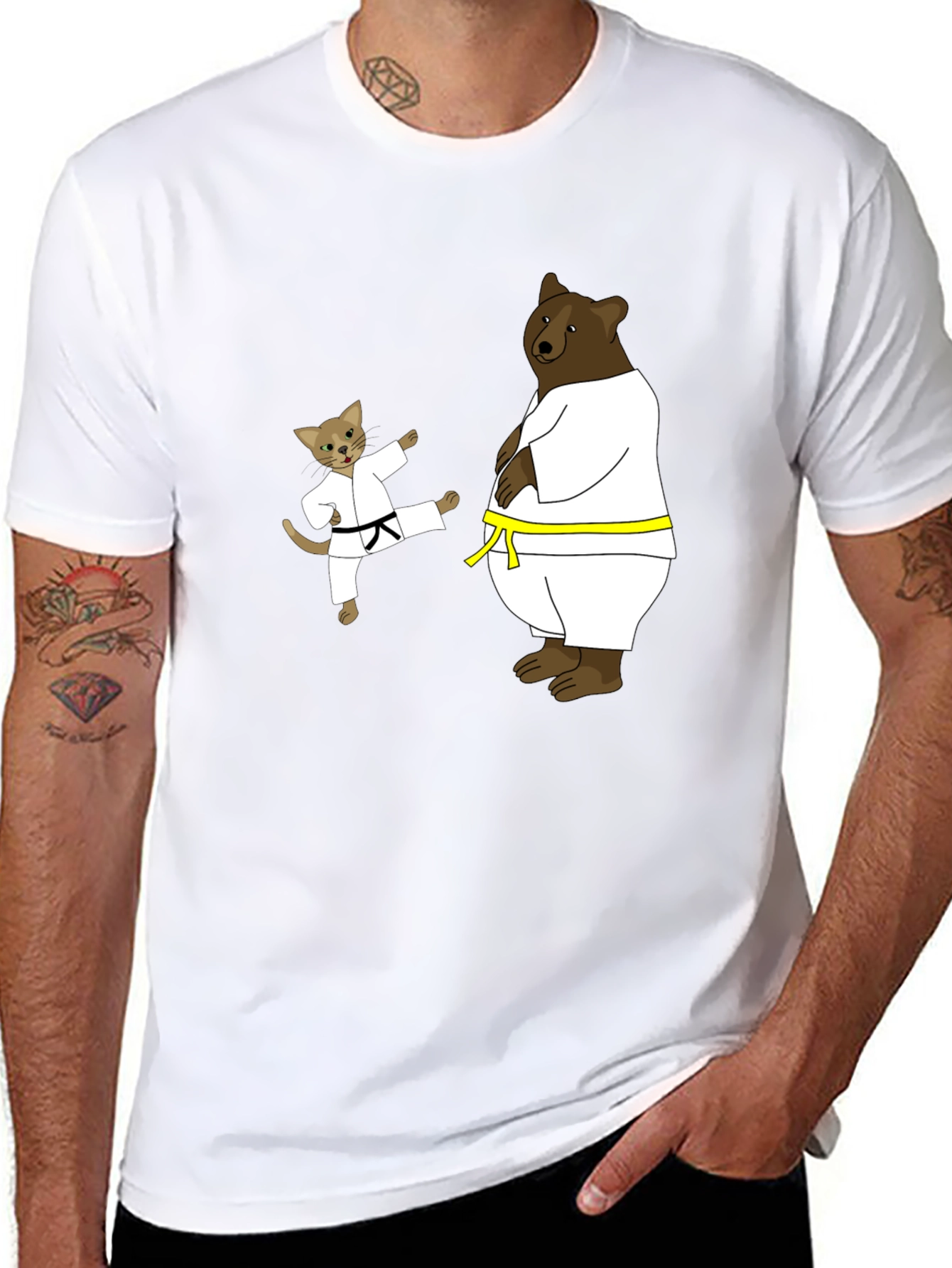Karate Cat & Bear Black T-Shirt