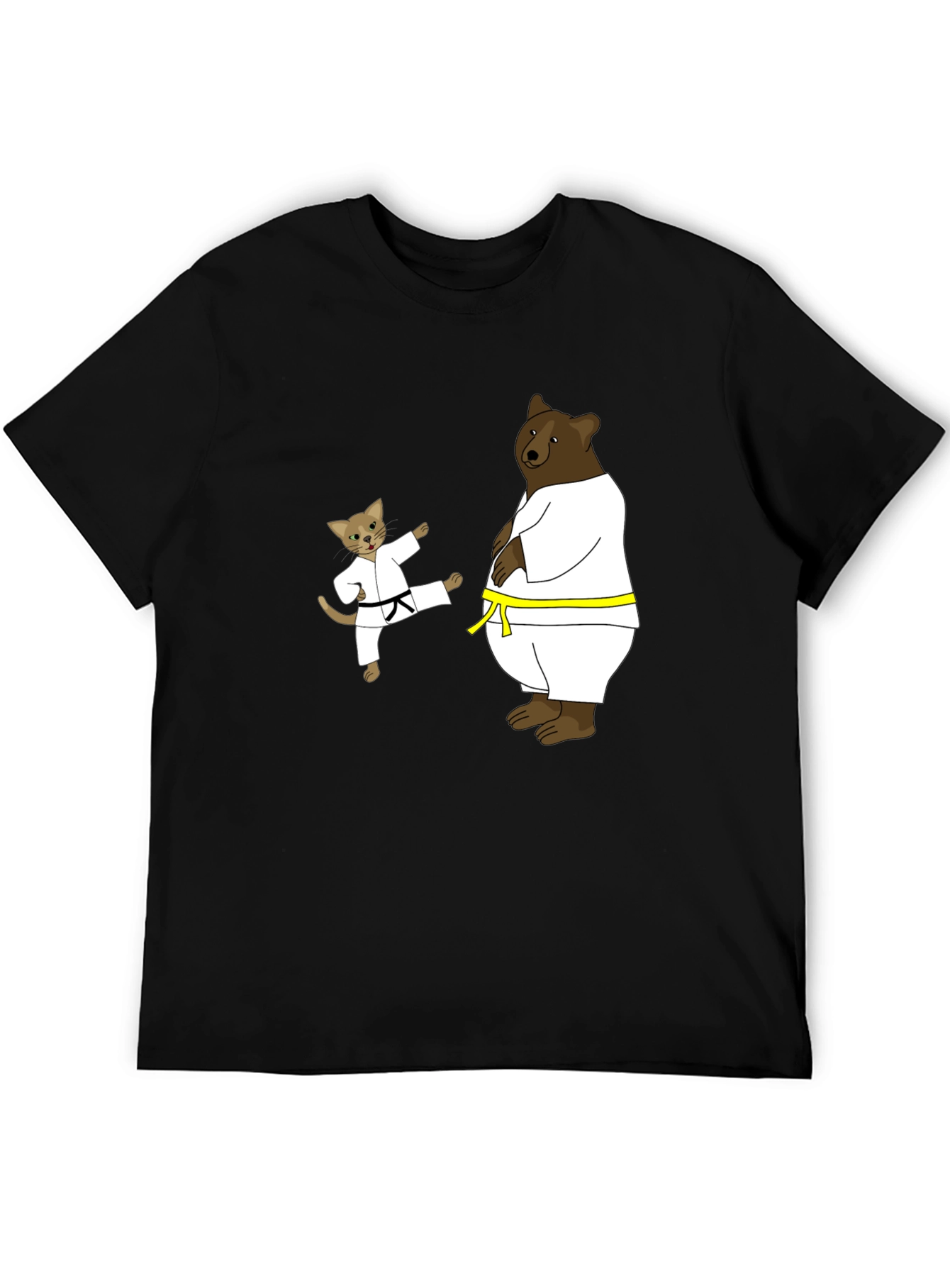 Karate Cat & Bear Black T-Shirt