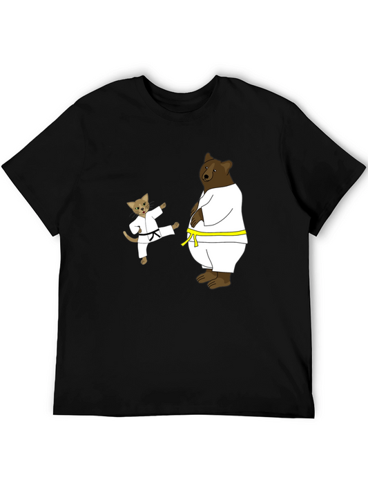 Karate Cat & Bear Black T-Shirt