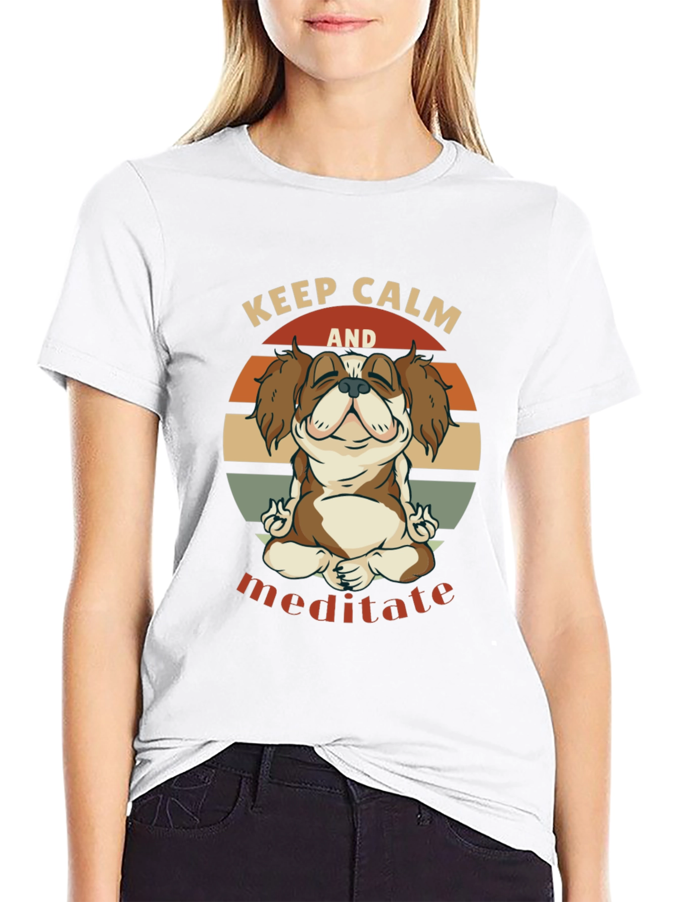 Keep Calm Meditate Dog Graphic T-Shirt