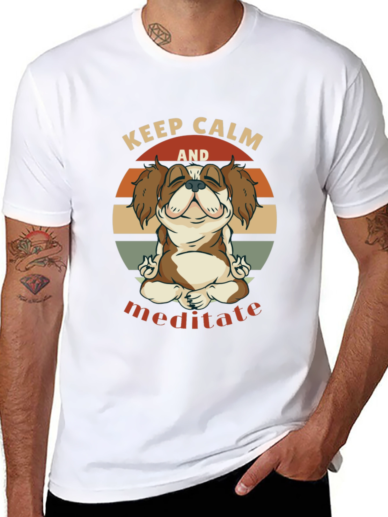 Keep Calm Meditate Dog Graphic T-Shirt
