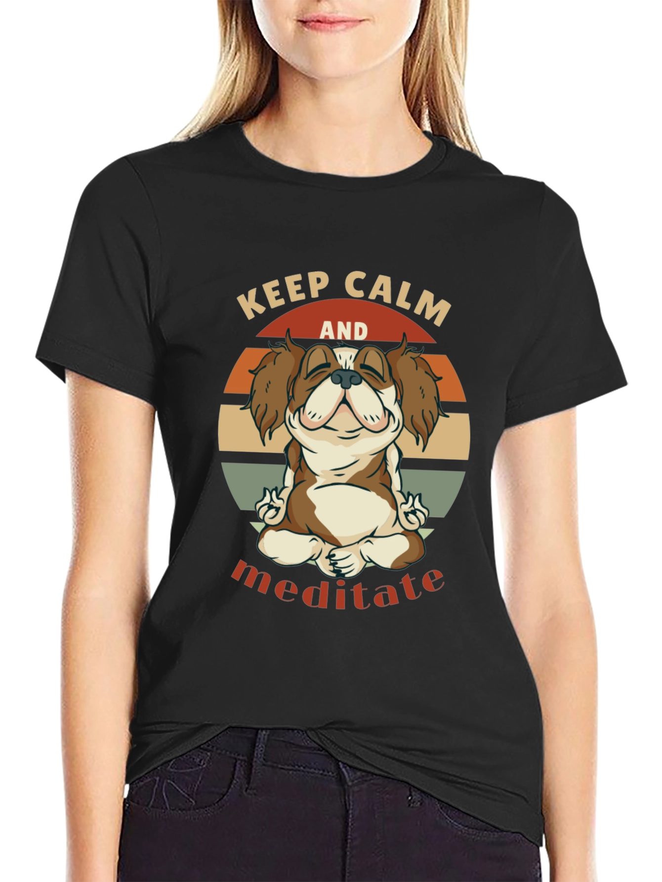 Keep Calm Meditate Dog Graphic T-Shirt