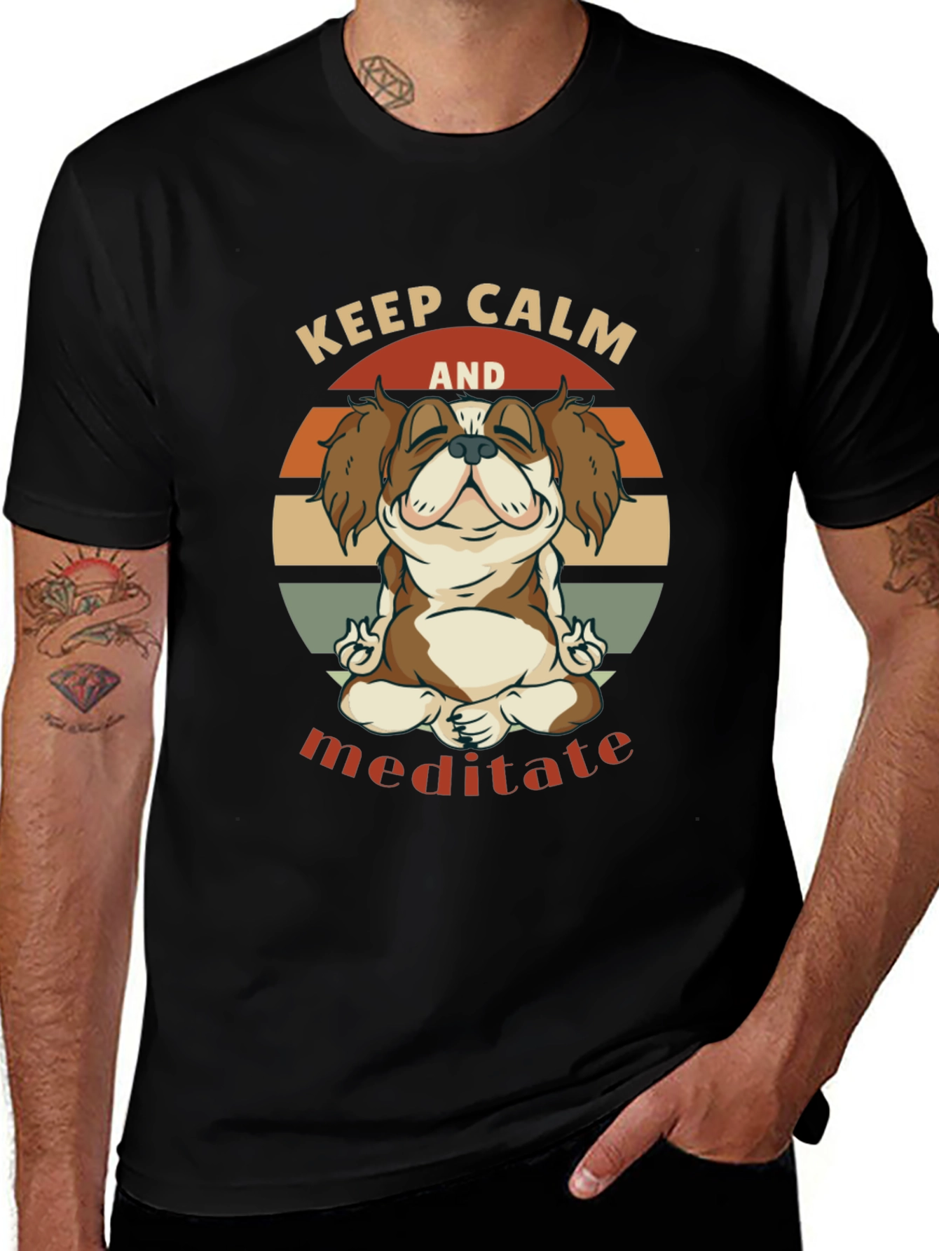 Keep Calm Meditate Dog Graphic T-Shirt