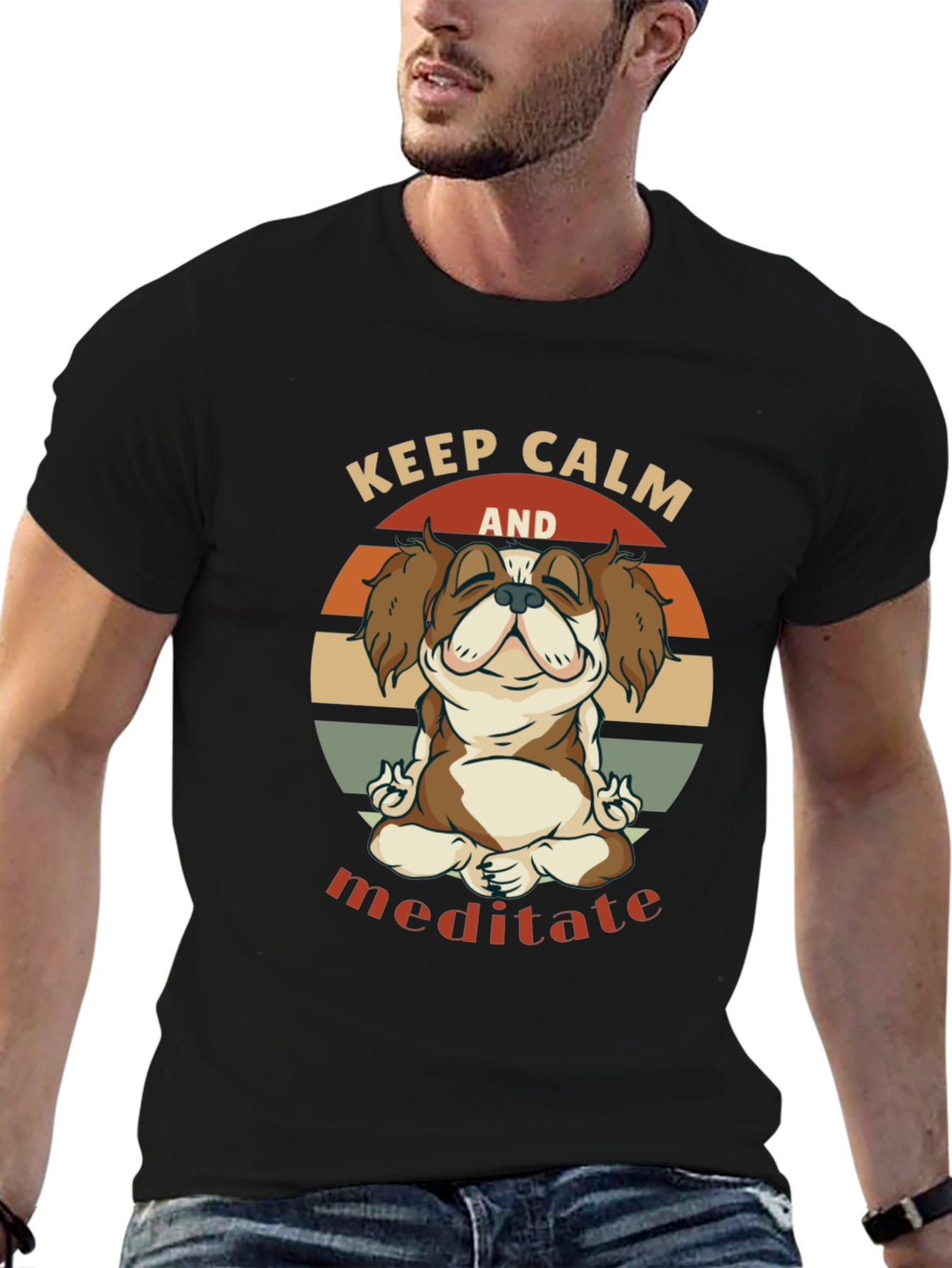 Keep Calm Meditate Dog Graphic T-Shirt