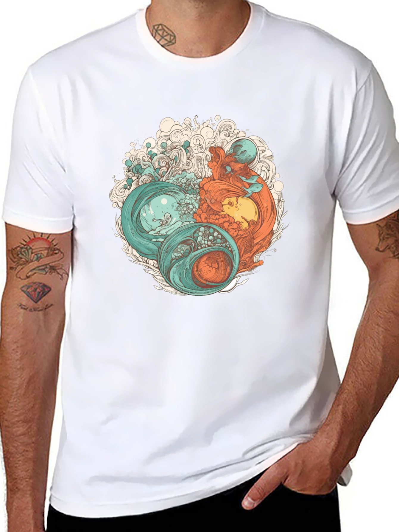 Yin Yang Sea Graphic Tee - Soft Cotton Blend