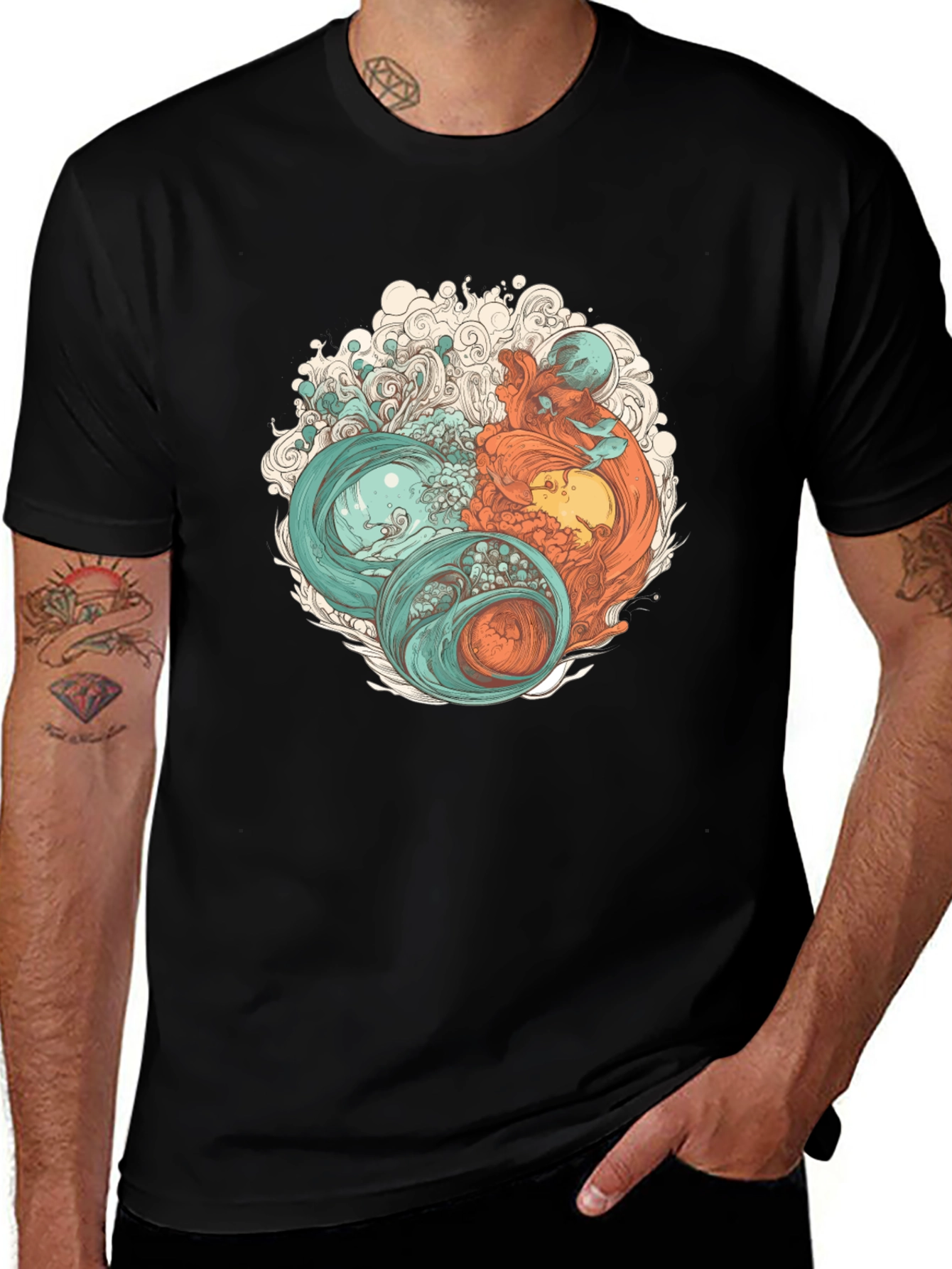 Yin Yang Sea Graphic Tee - Soft Cotton Blend
