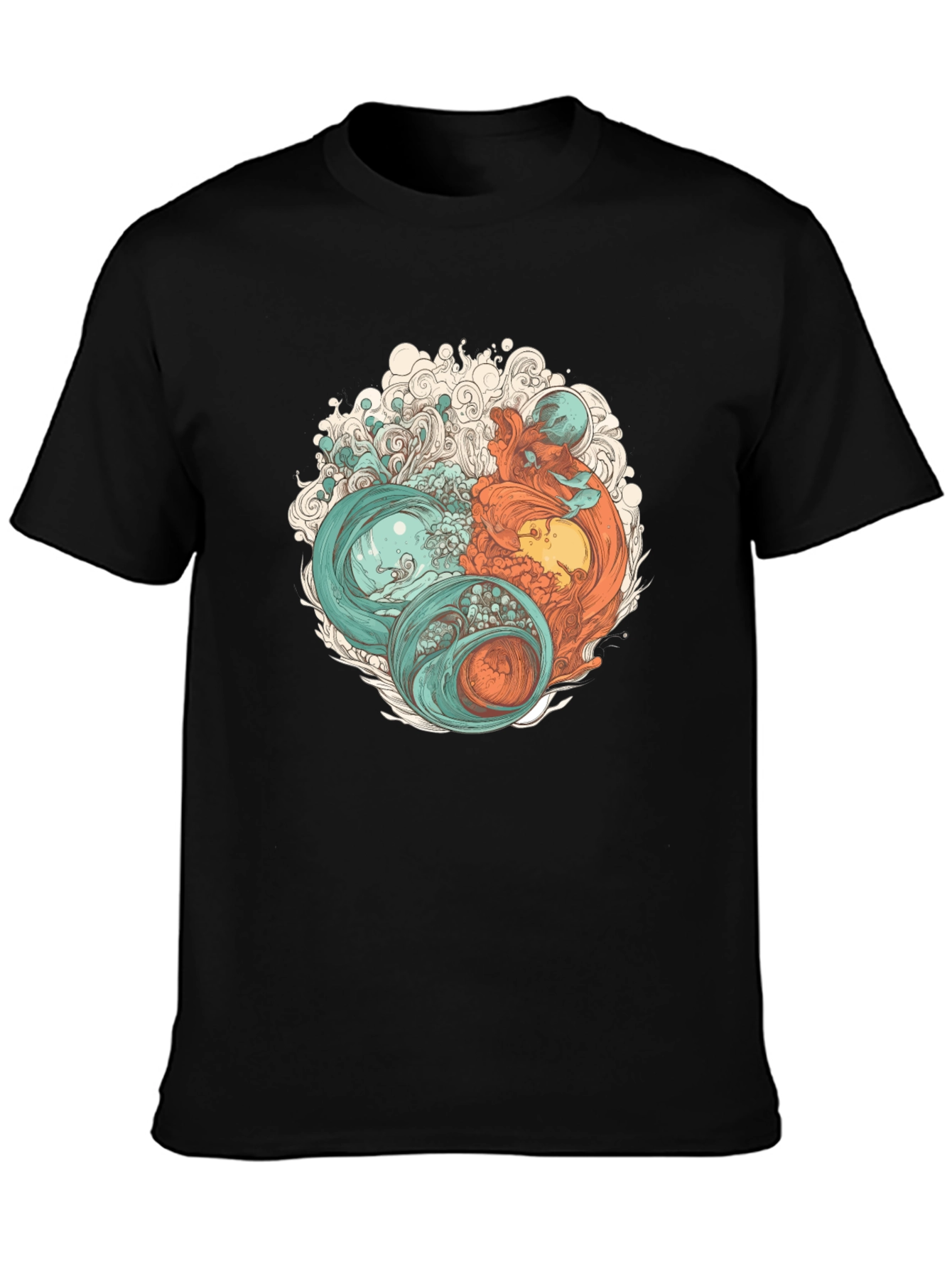 Yin Yang Sea Graphic Tee - Soft Cotton Blend