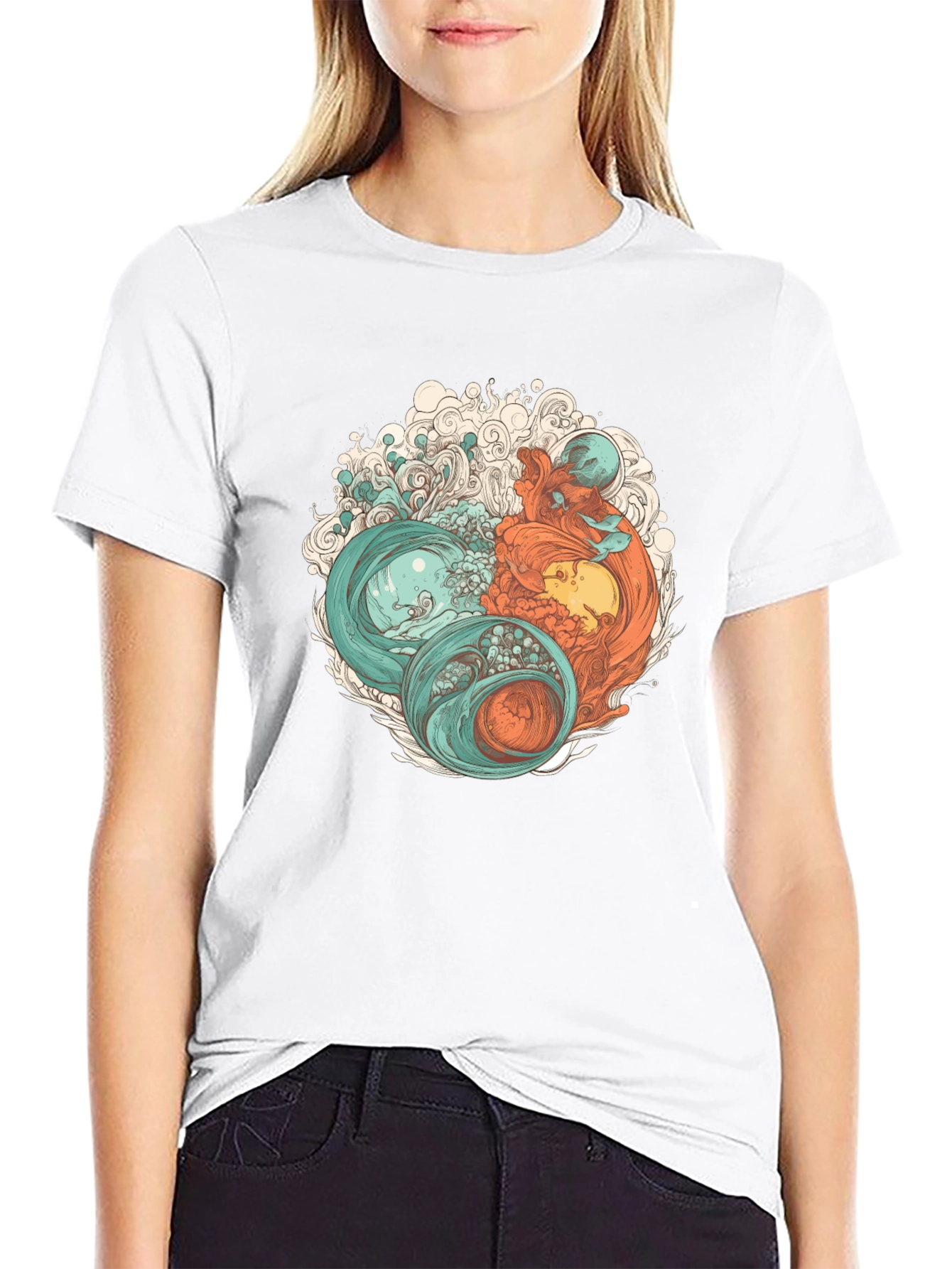 Yin Yang Sea Graphic Tee - Soft Cotton Blend