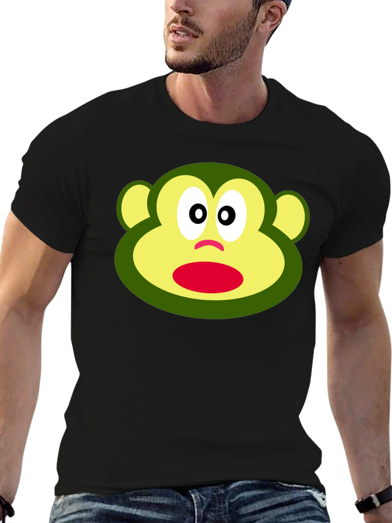 Funny Monkey Face Graphic Black T-Shirt