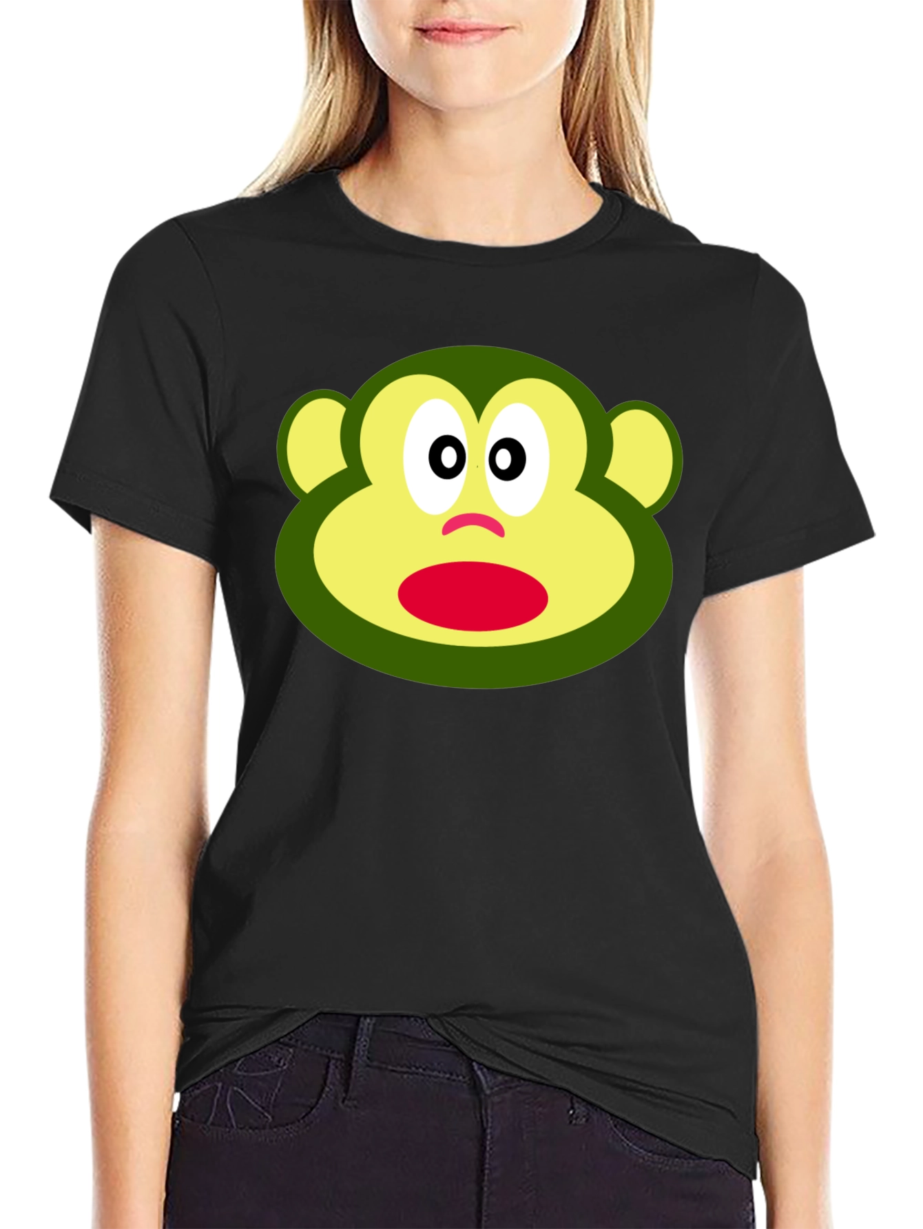 Funny Monkey Face Graphic Black T-Shirt