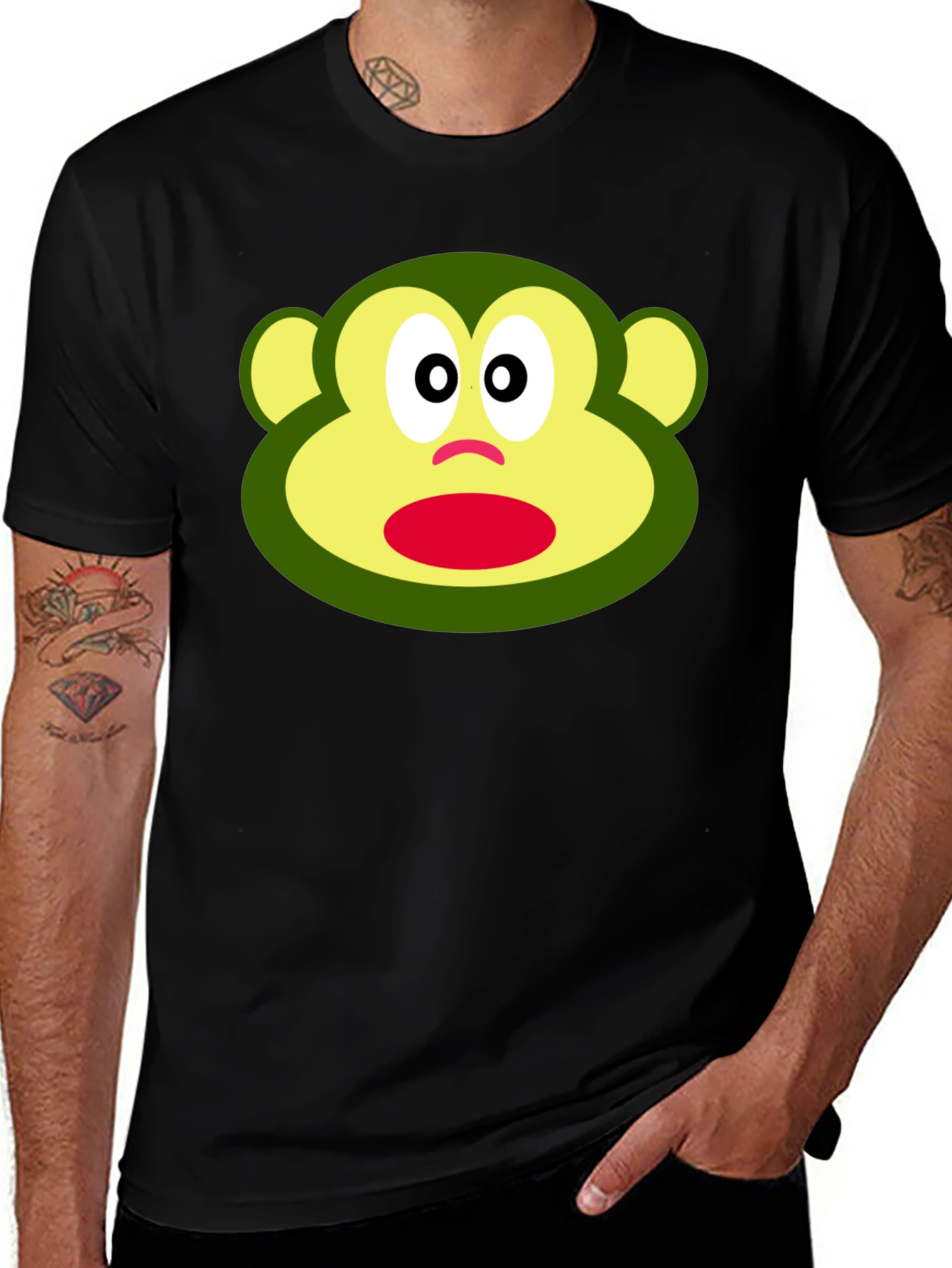 Funny Monkey Face Graphic Black T-Shirt