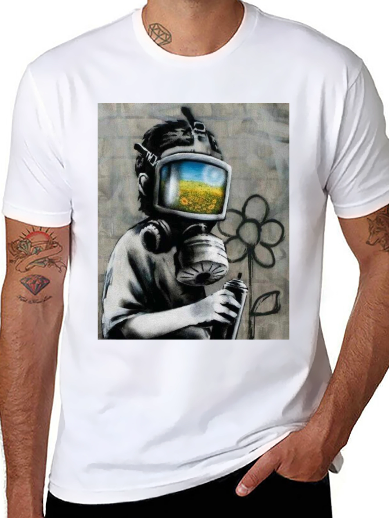 Banksy Inspired Gas Mask Graffiti Art T-Shirt