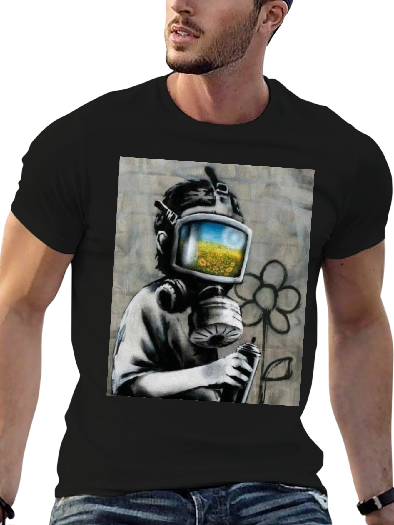 Banksy Inspired Gas Mask Graffiti Art T-Shirt