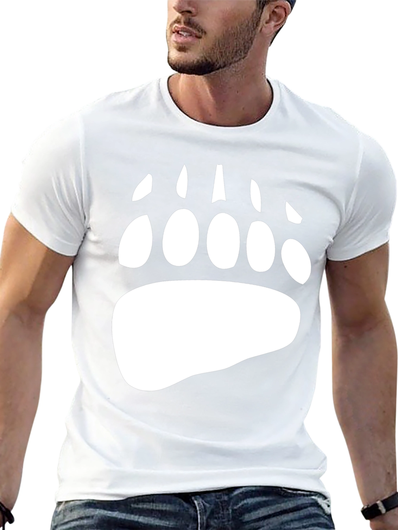 Bear Paw Print Graphic Tee - Black Cotton Blend