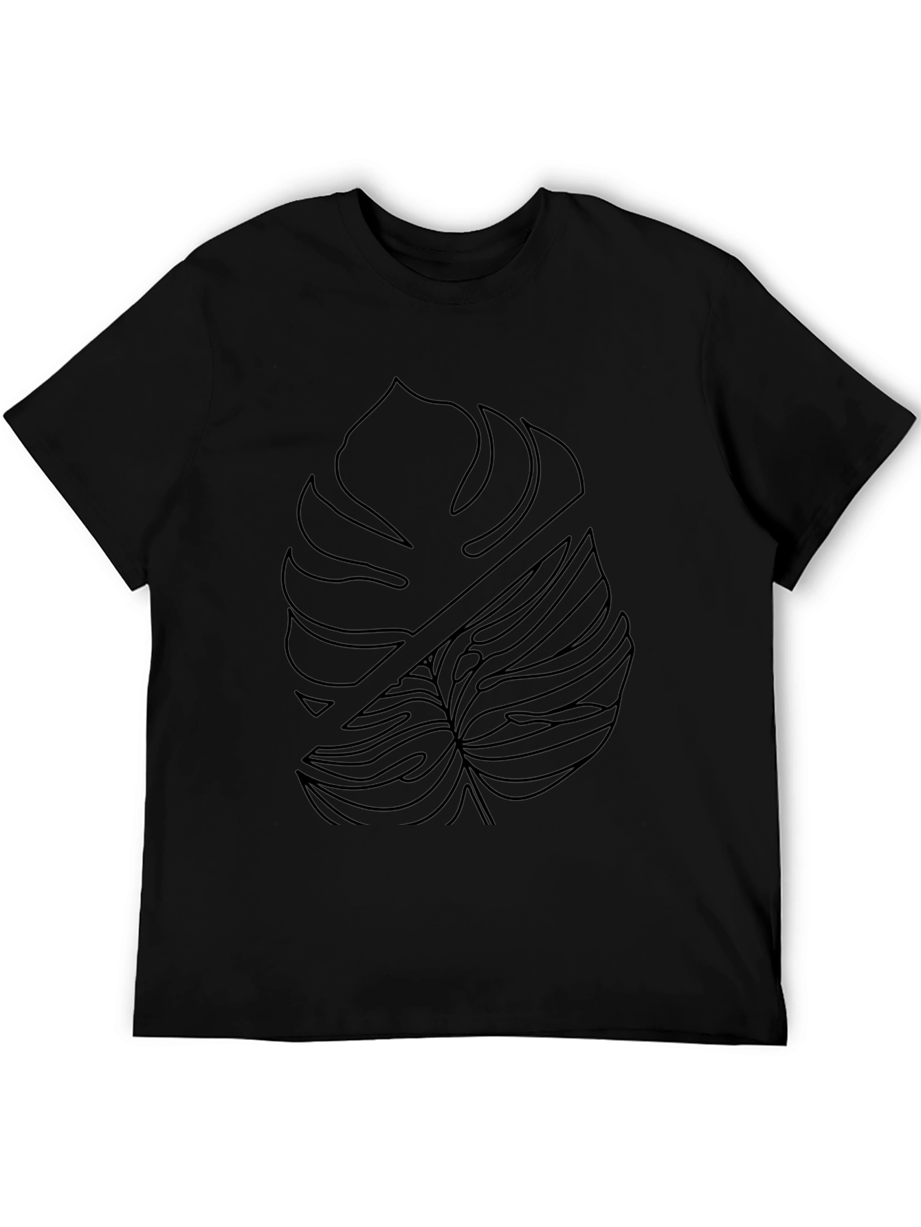 Modern Monstera Leaf Graphic Tee - Black