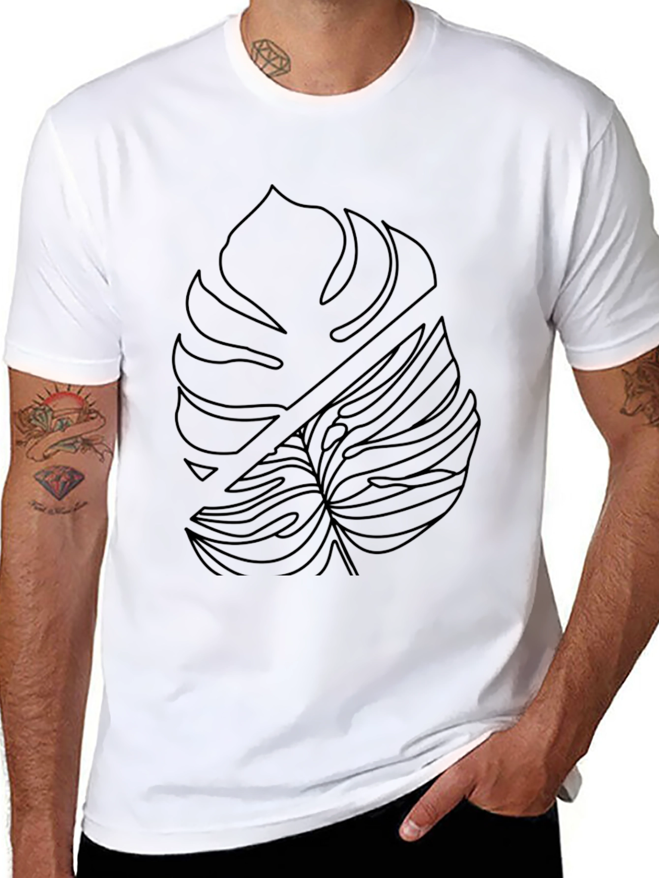 Modern Monstera Leaf Graphic Tee - Black