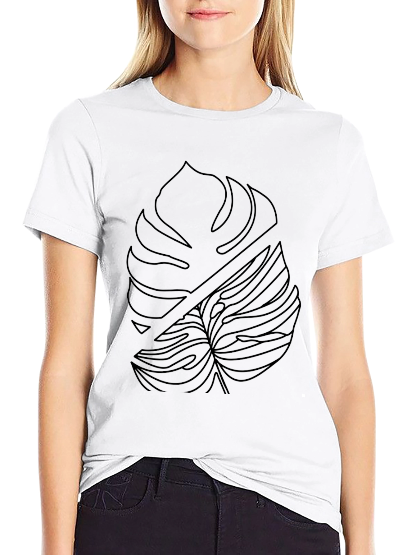 Modern Monstera Leaf Graphic Tee - Black