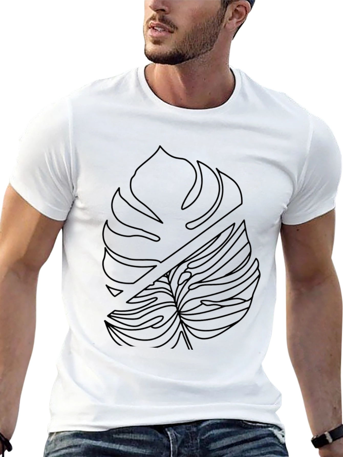 Modern Monstera Leaf Graphic Tee - Black