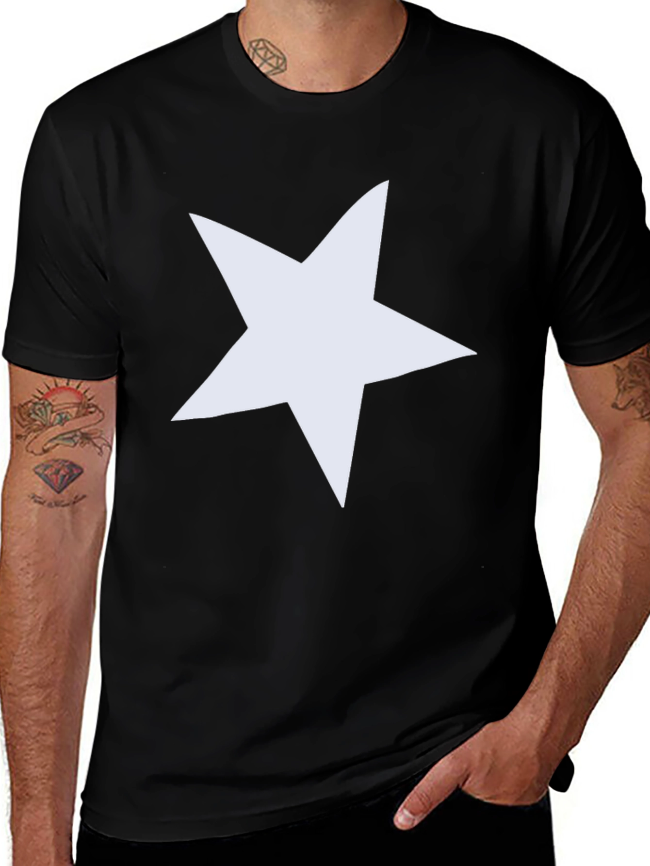 Bold Star Graphic Tee - Black Cotton Casual
