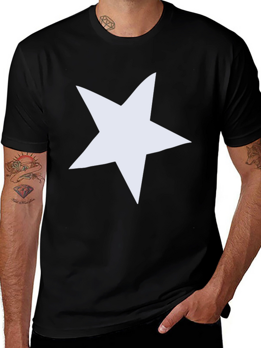 Bold Star Graphic Tee - Black Cotton Casual