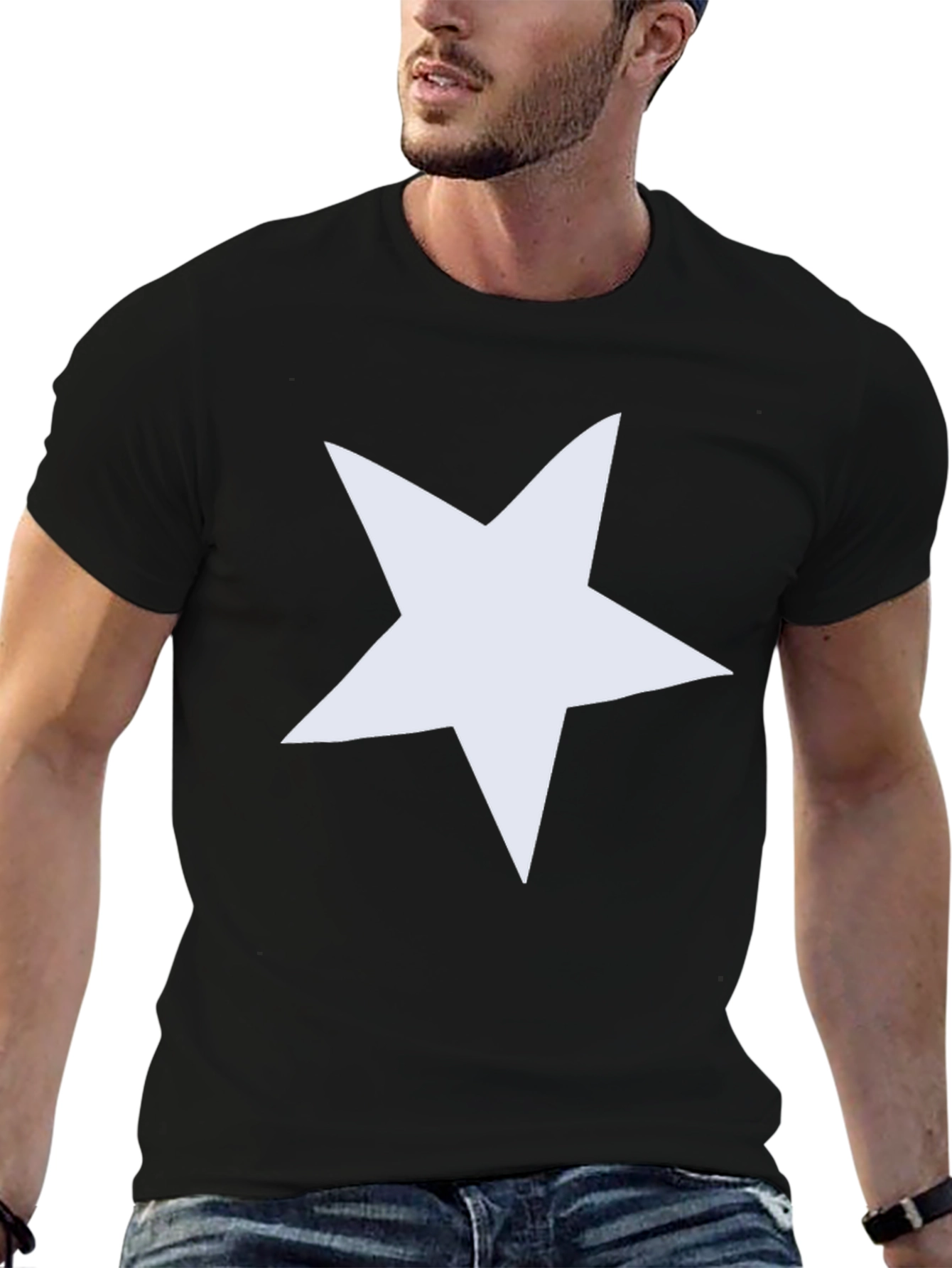 Bold Star Graphic Tee - Black Cotton Casual