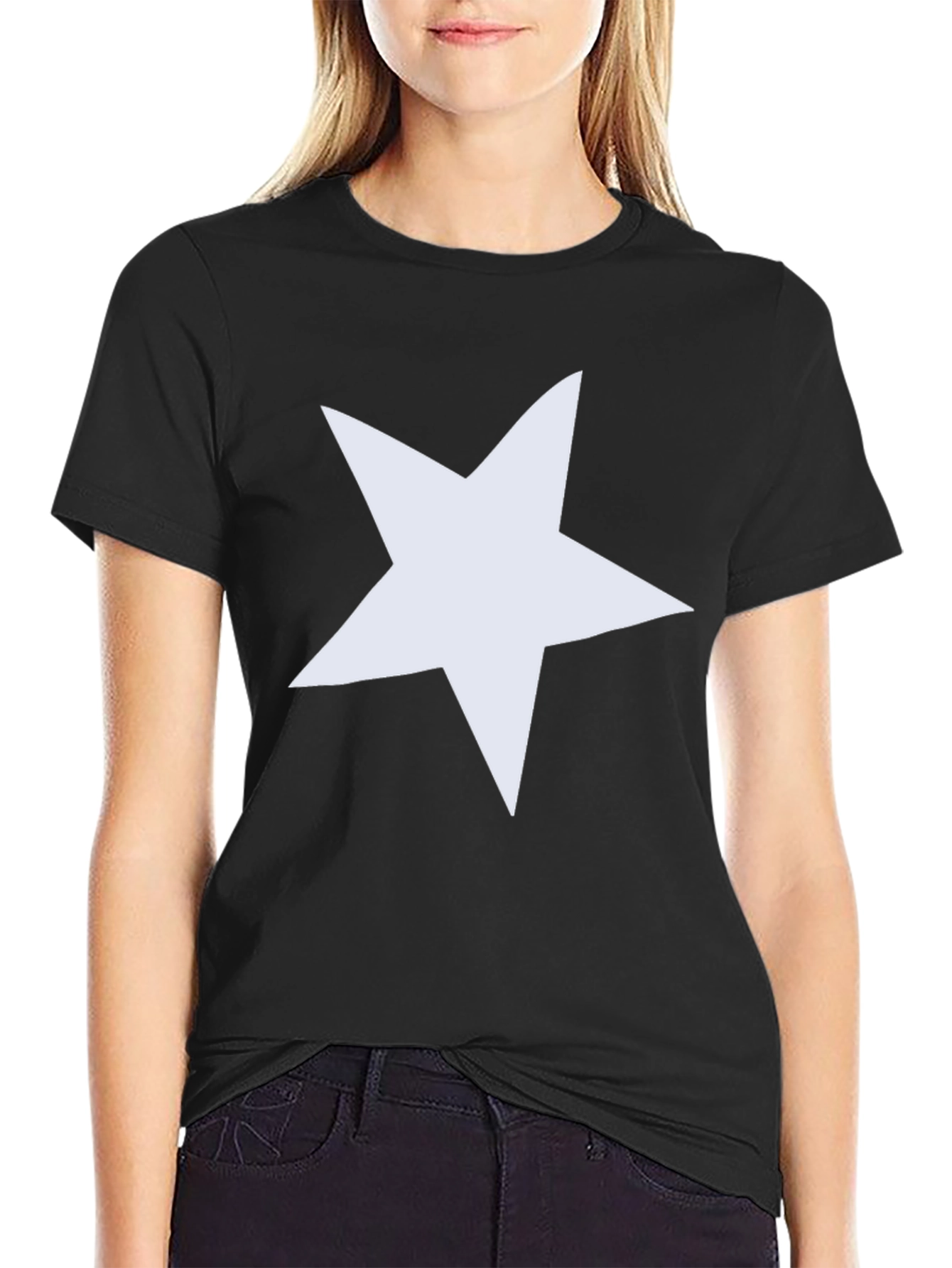 Bold Star Graphic Tee - Black Cotton Casual