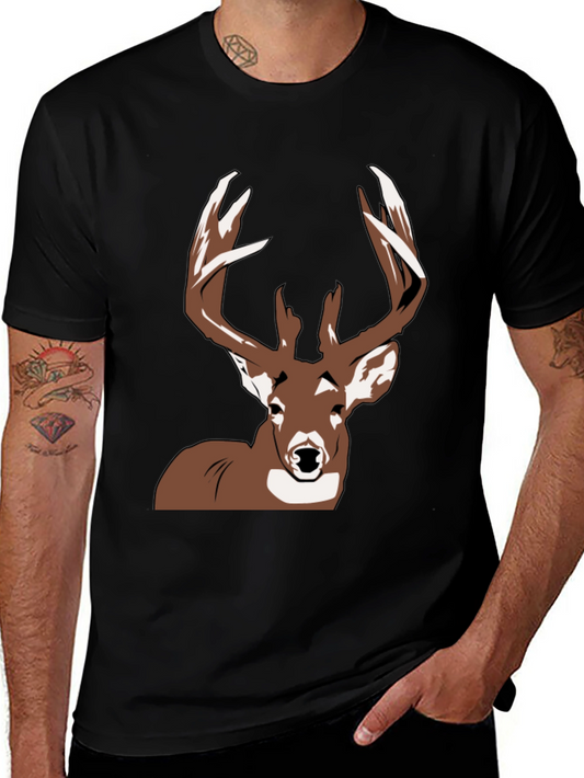 Deer Graphic Tee - Black Cotton T-Shirt for Men