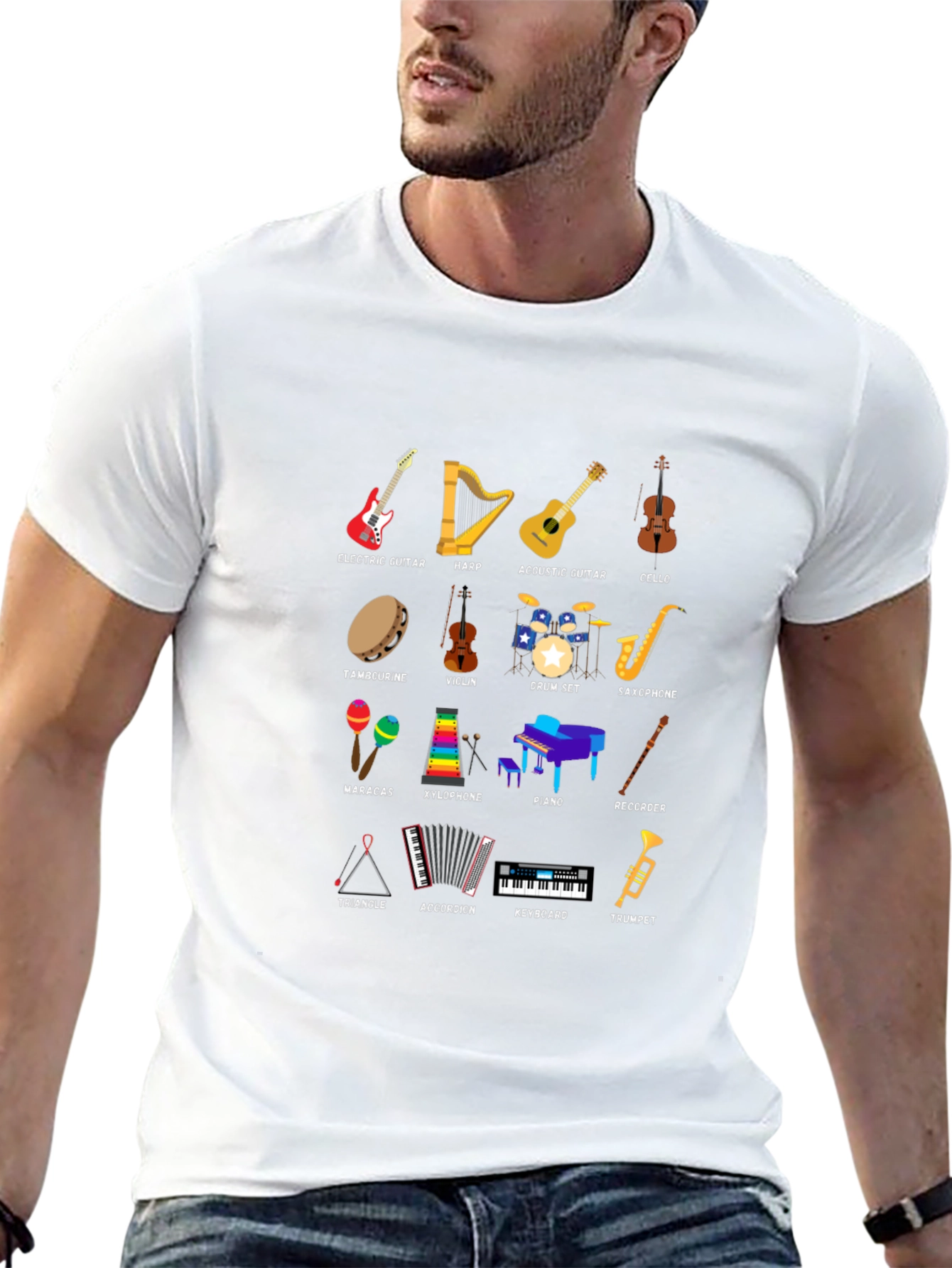 Musical Instruments Graphic Print Crew Neck T-Shirt