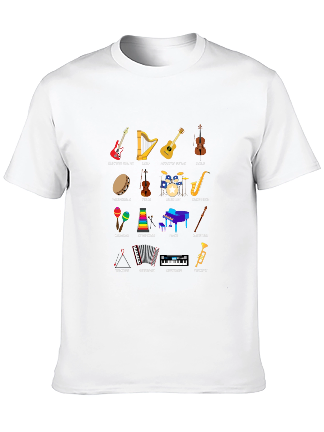 Musical Instruments Graphic Print Crew Neck T-Shirt